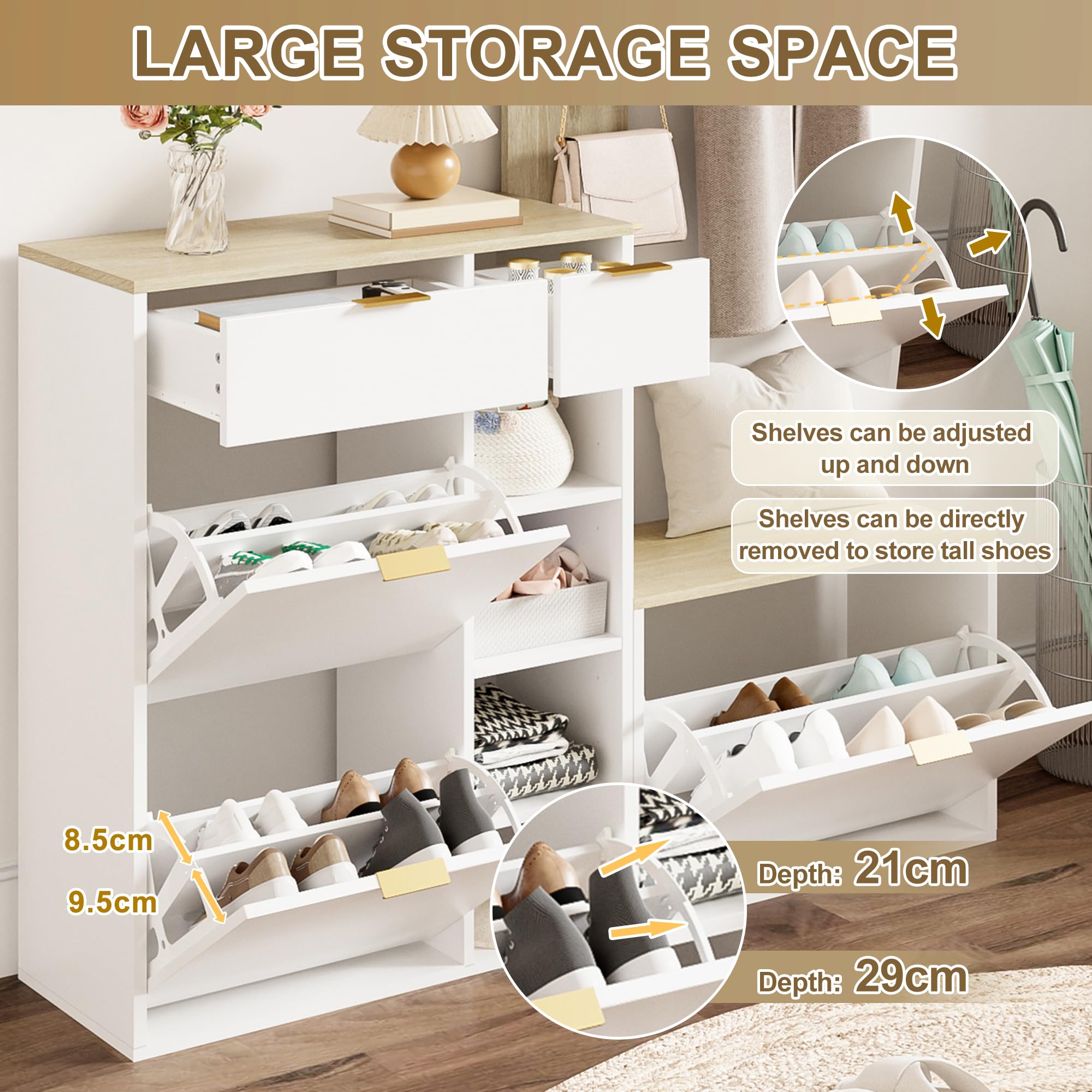 Ensemble de 4 pièces d'entrée : élégant meuble à chaussures, banc, miroir mural et porte-manteau – Parfait pour l'organisation du couloir, dimensions 130 x 30 x 174 cm, décoration de couloir functal