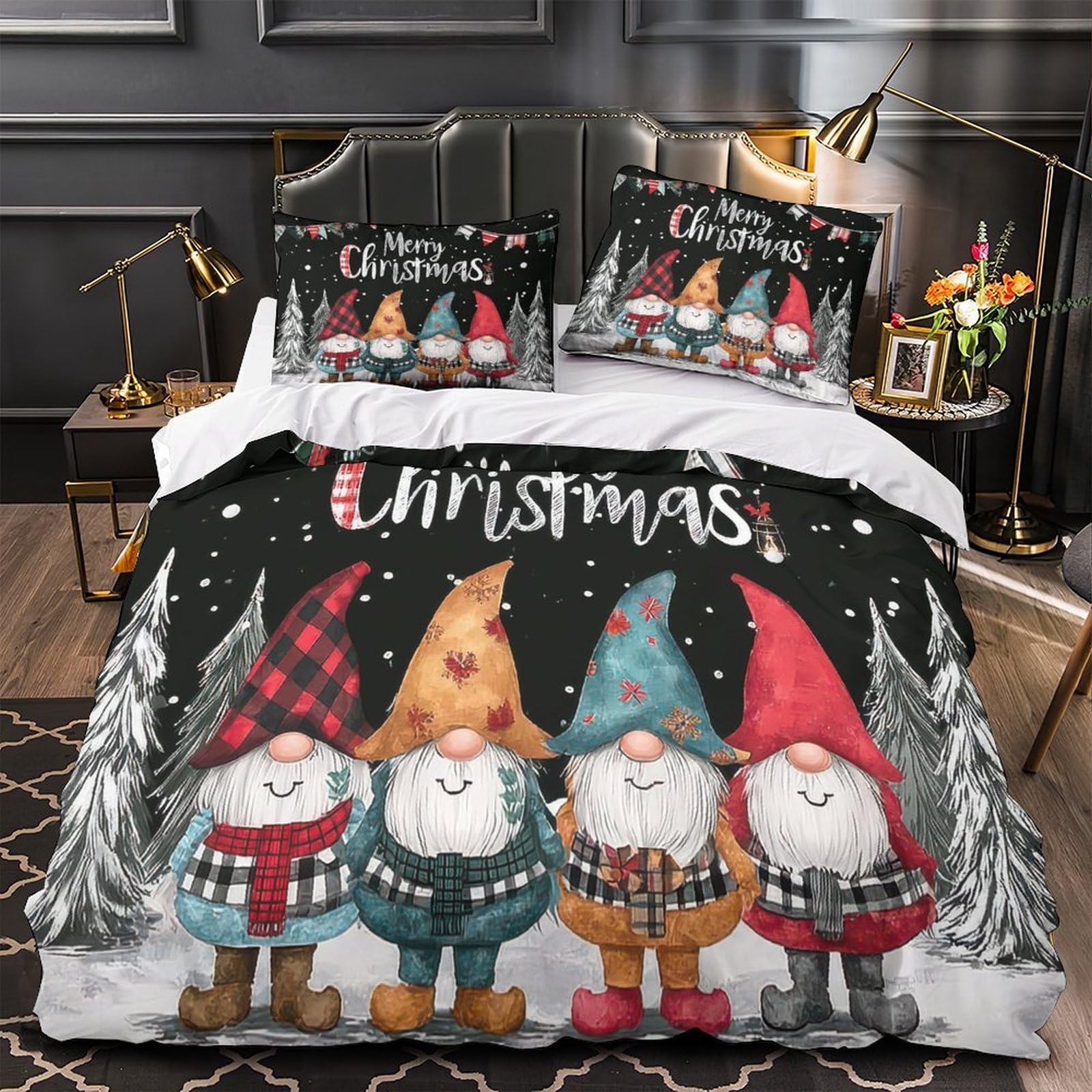 Parure de lit fleurs de Noël hypoallergénique en microfibre douce avec zip