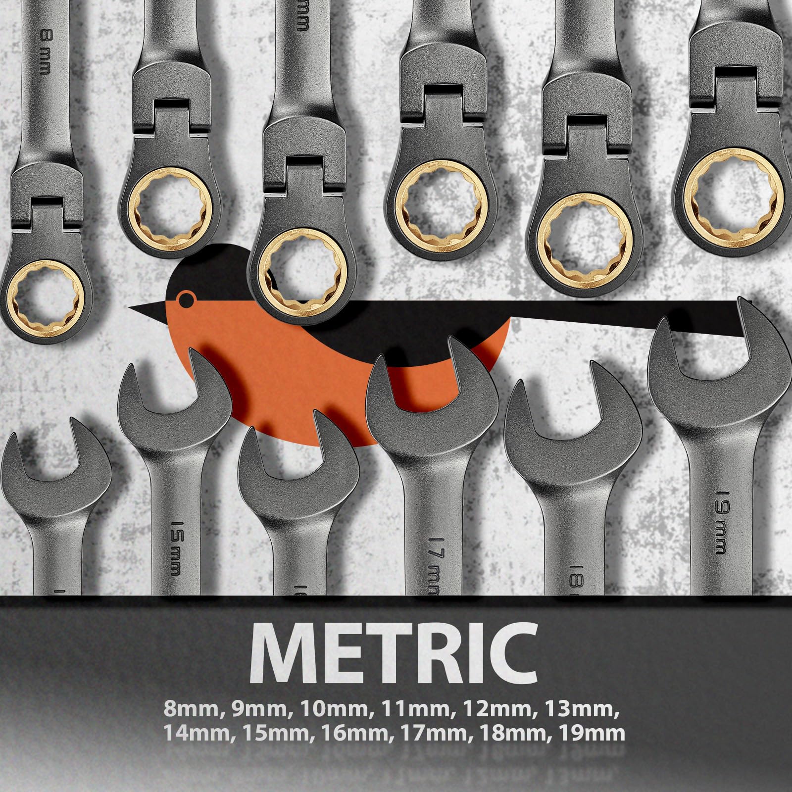 SUZUME 12-Piece (8mm-19mm) Flex Head Ratcheting Wrench Set