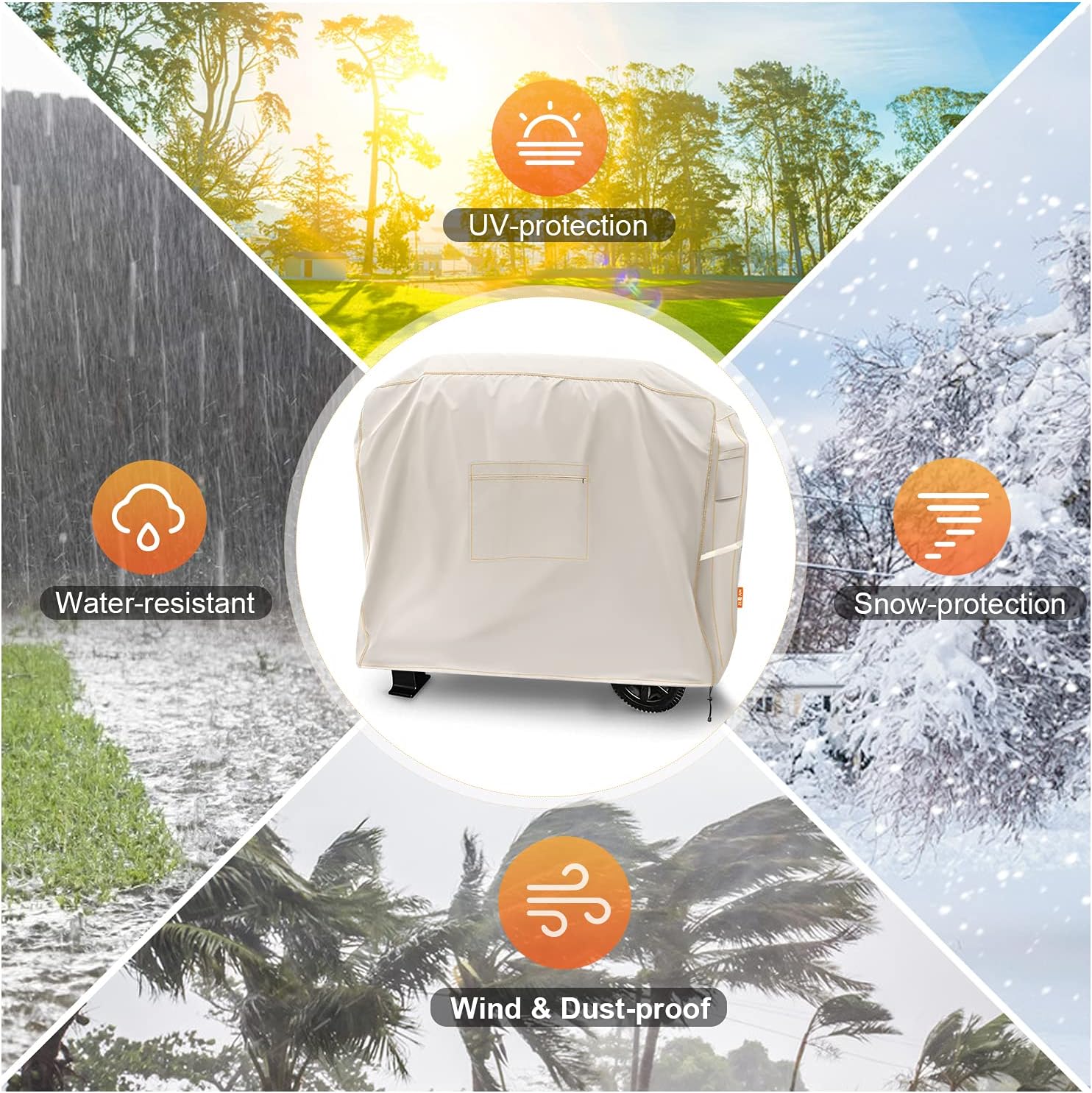 BBQ Grill Cover, ZEJUN 58 inch Grill Cover Heavy Duty Waterproof Gas Grill Covers 600D BBQ Pit Cover UV&Rain-Resistant for MOST 3-4 Burner Barbecue Grill of CharBroil Weber Nexgrill Brinkmann Pit Boss