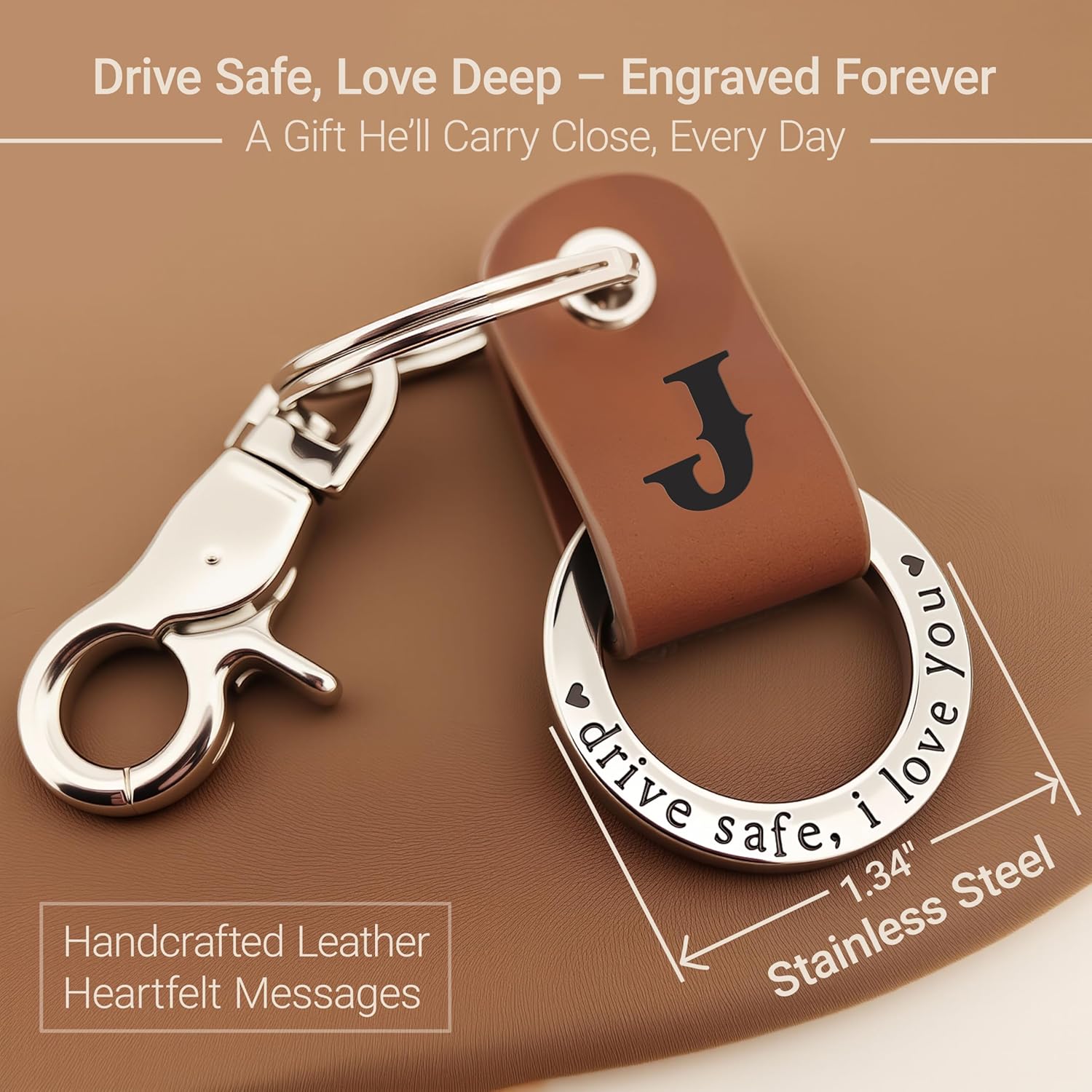 Japrex Embossed Leather Keychain, Personalized Keychain For Him, Engrave with Name Initial, Gift for Him, Boyfriend Gifts - Image 3