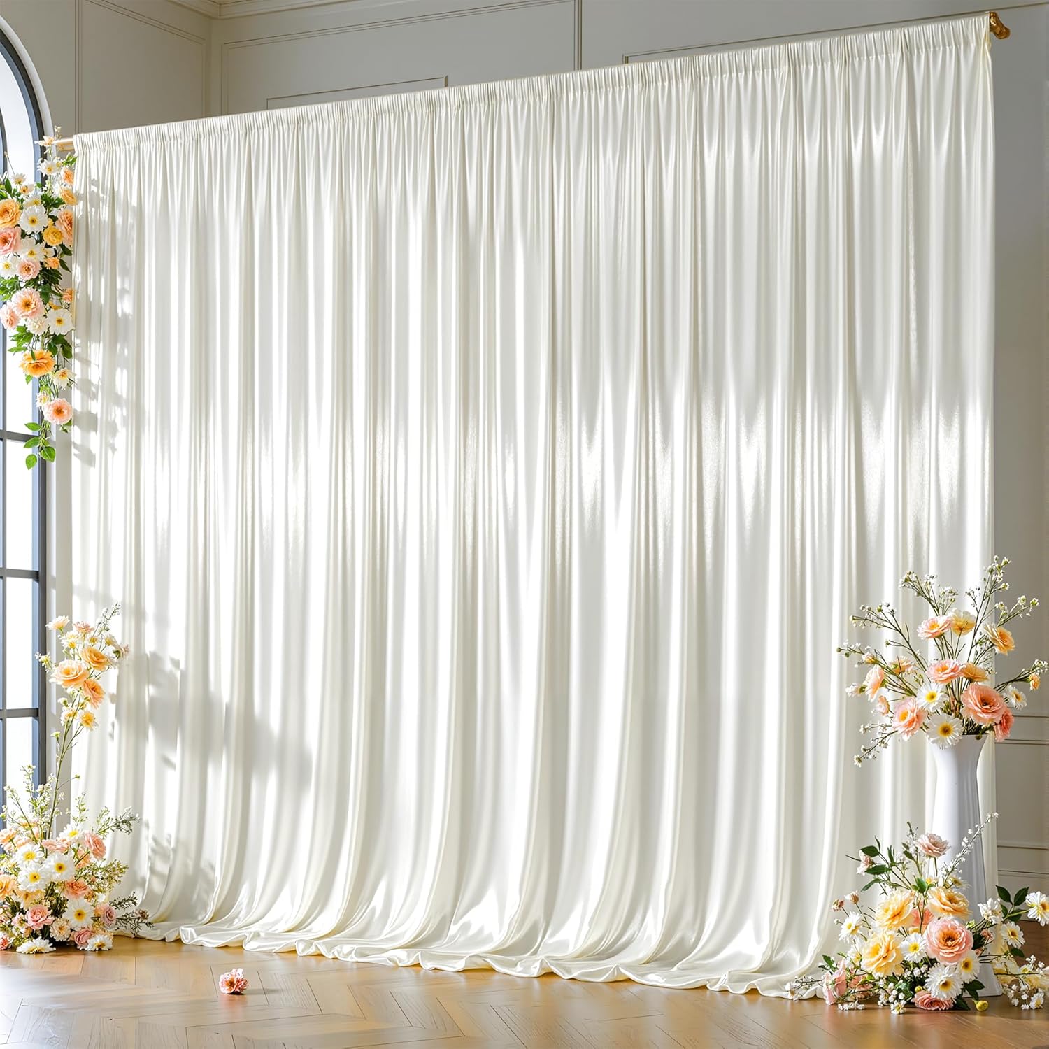 10x10 ft Ivory Glitter Backdrop Curtain for Parties, Wrinkle Free Glitter Photo Backdrop Drapes 2 Panels 5x10FT Shimmer Back Drop Cloth for Wedding Birthday Christmas Photography Background Decor