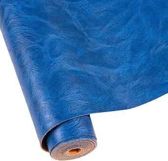 Faux Leather Fabric Sheet, 12 x 54 Inches, Texture Synthetic Material for DIY Crafts, Leather earings,Upholstery, Automotive, Sofa Projects Individual 1/3 Yard Cut R-Blue, 1/3 Yard