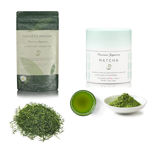 Matcha and Gokuzyo Aracha Tea Assortment from Japanese Green Tea Co Premium 2-Piece Japanese Green Tea Assortment Single