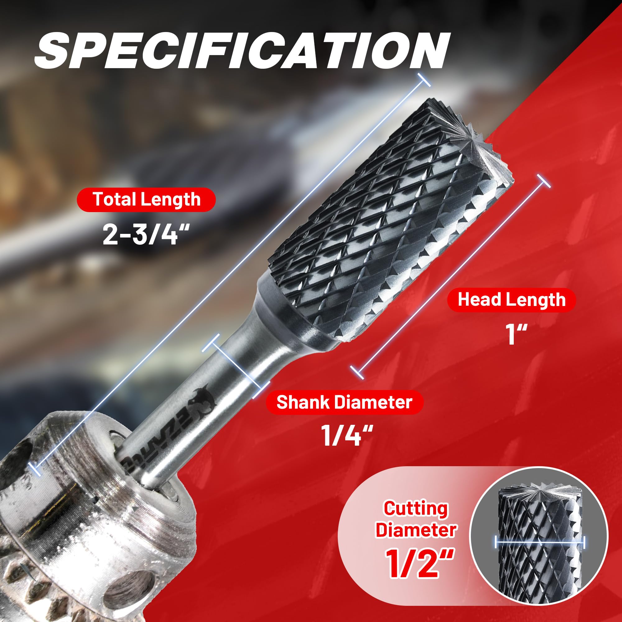 EZARC AlCrN Carbide Rotary Burr Bit, SB-5 Double Cut, 1/4-Inch Shank — Amazon image 2