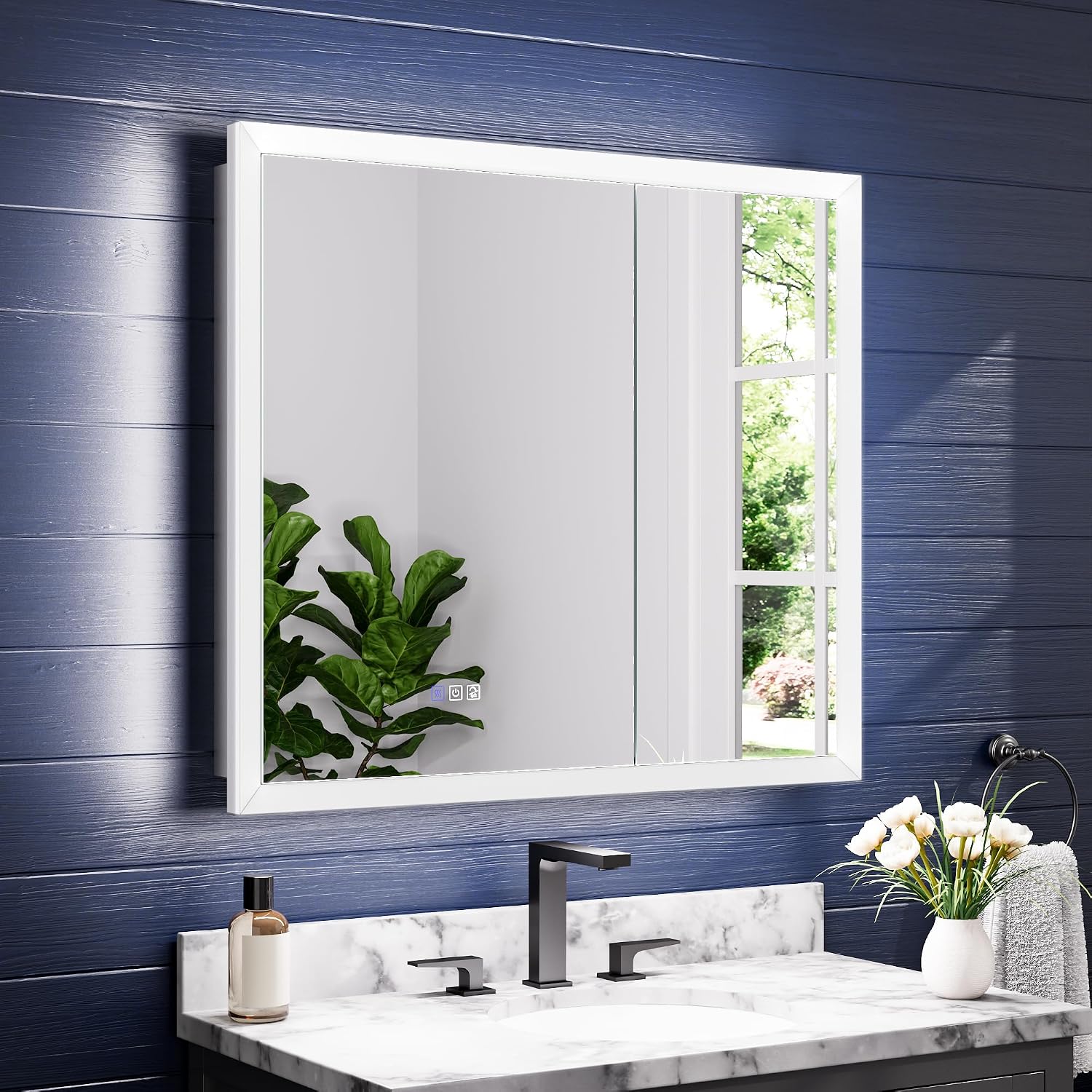 36" x 32" LED Lighted Medicine Cabinet with Beveled Edge Mirror Door