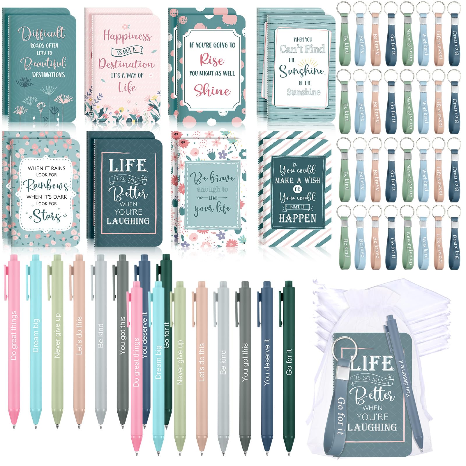 Pajean 128 Pcs Simple Inspirational Gift Bulk Notebooks Pens Bags