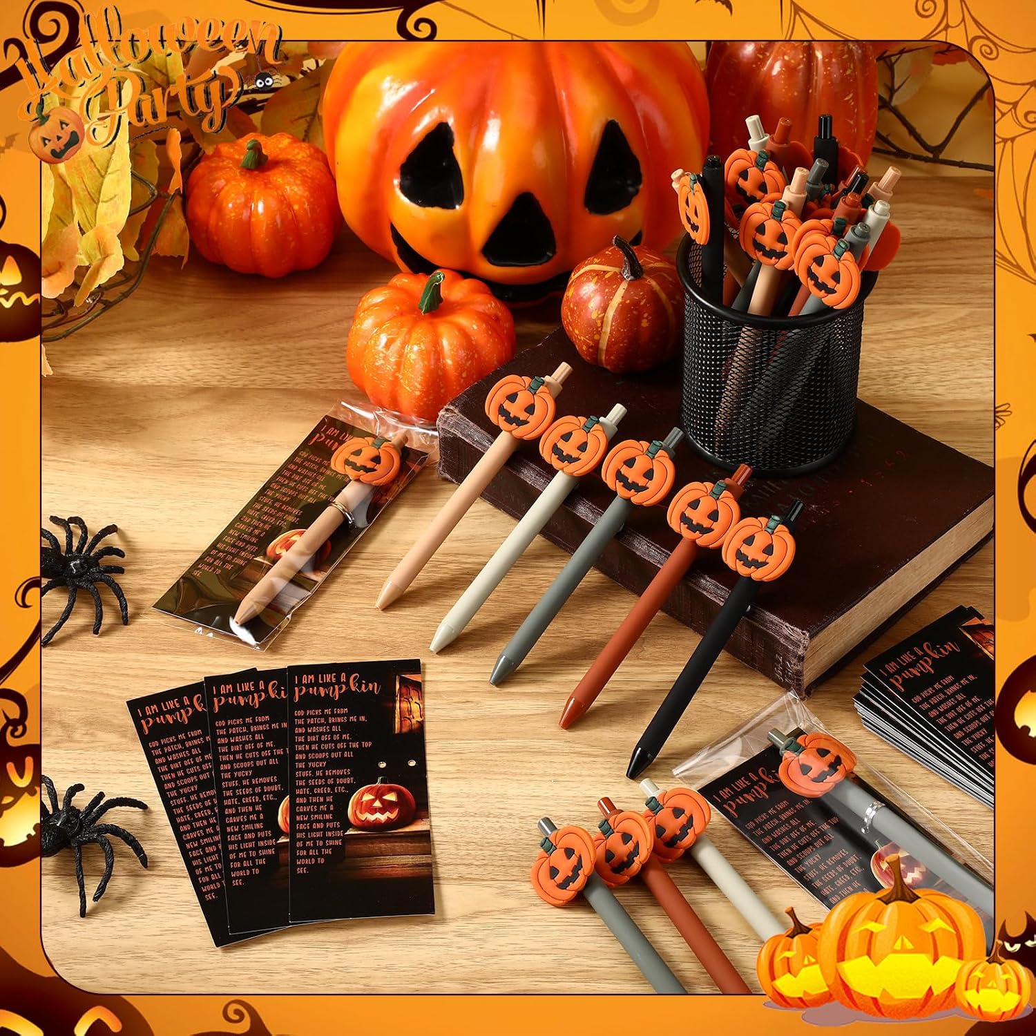 Sayglossy 50 Sets Halloween Christian Gift Decor Bulk Pumpkin Ballpoint Pen with Religious Prayer Bookmarks Christian Halloween Church Sunday School Party Supplies Fall Festival Prizes
