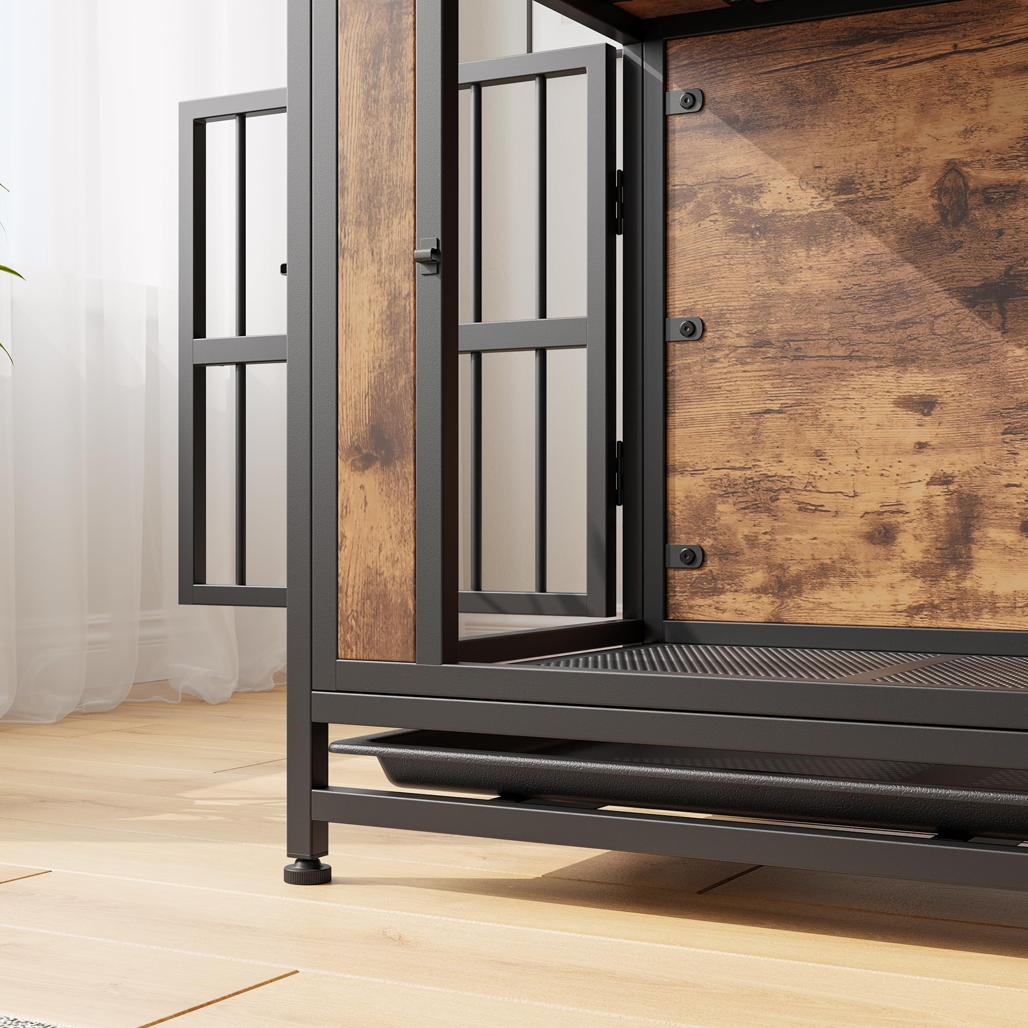 HOJINLINERO Cage intérieure pour chien - Armoire pour chiens de grand/moyenne taille - Avec surface de table en bois/bac de sol amovible - Armoire TV - Cage pour animaux - 83 x 56 x 64 cm - Noir