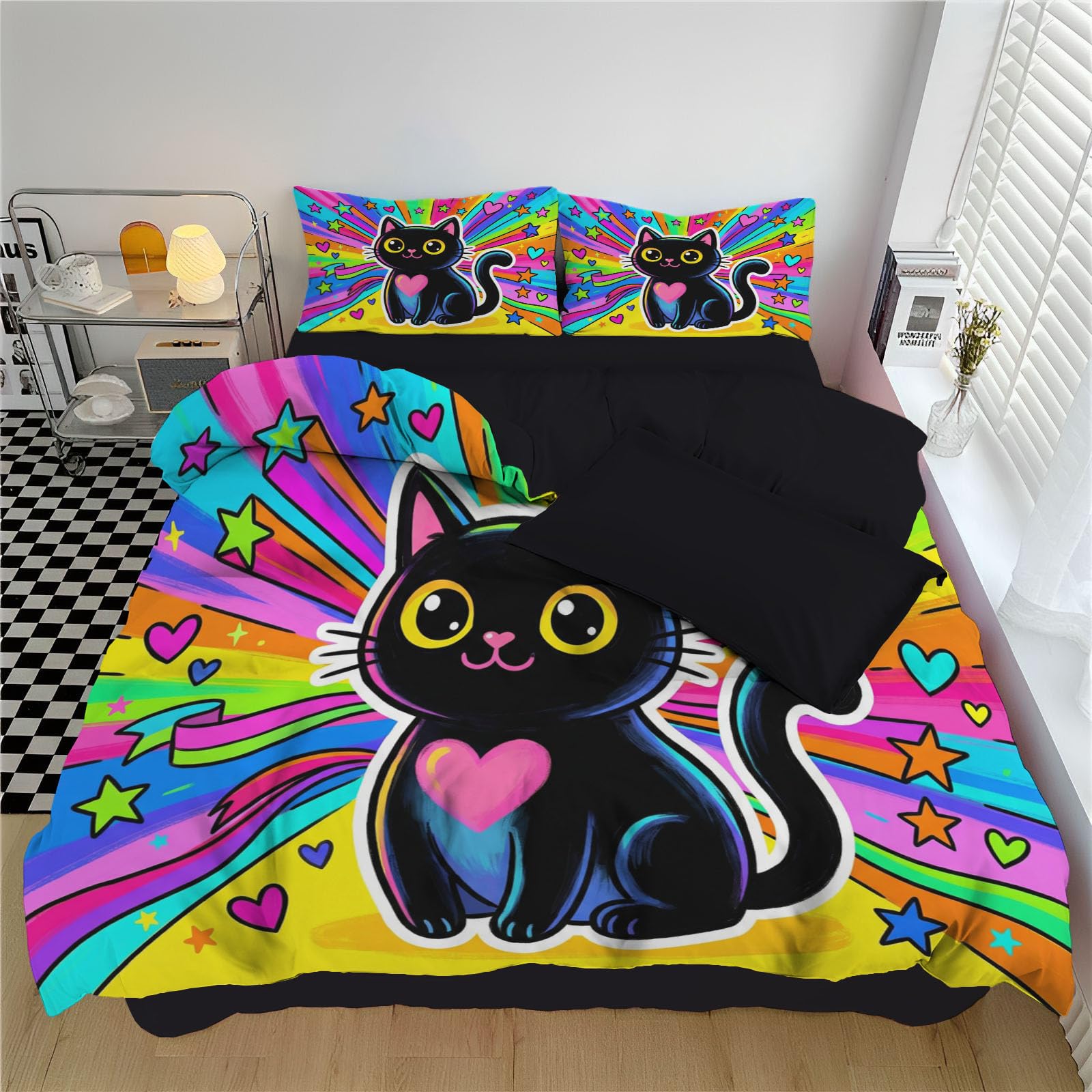 Parure de lit 240x260 chat noir pour créer une ambiance cocooning et étoilée dans votre chambre