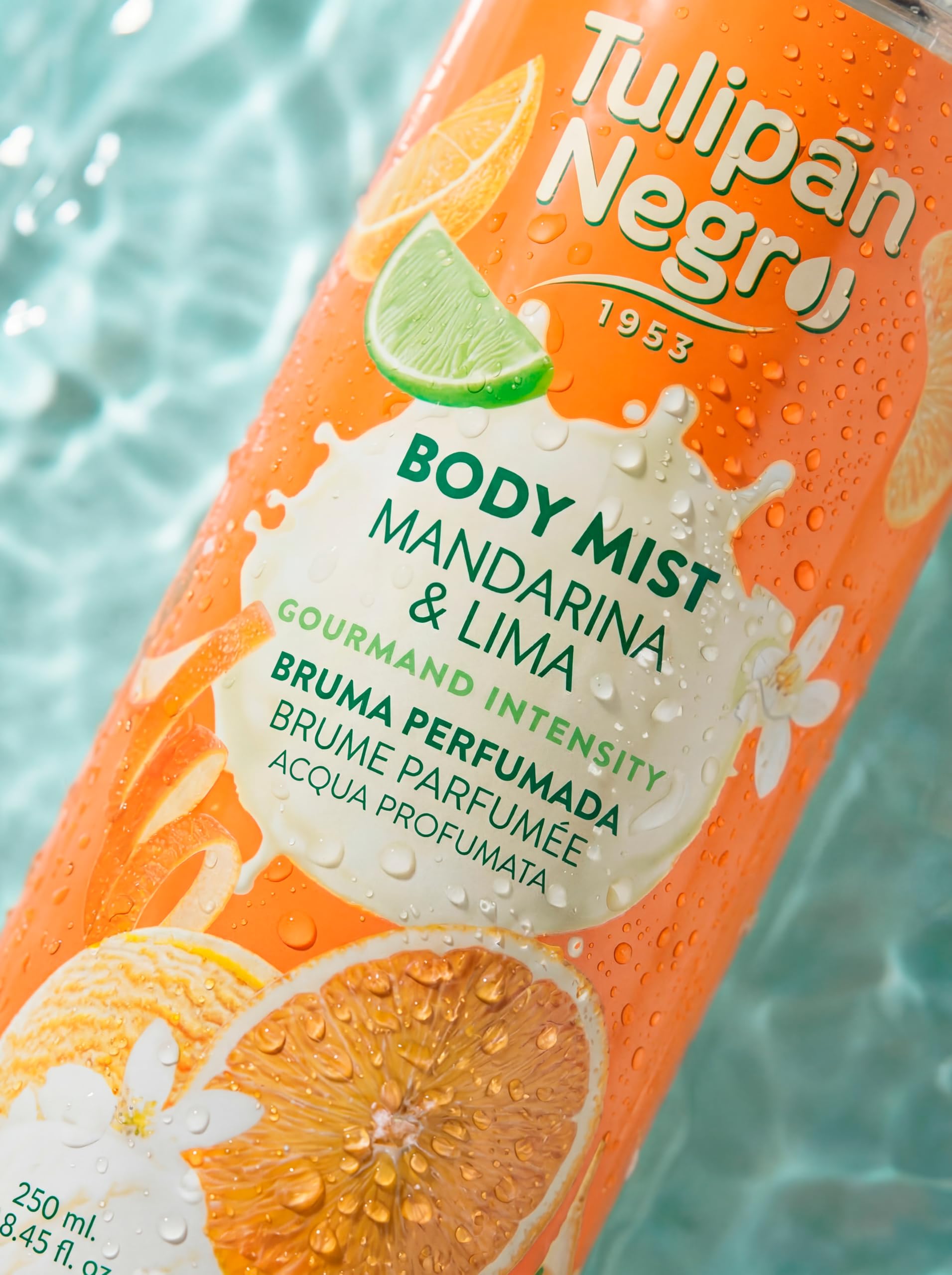 Tulipán Negro - Body Mist Mandarina & Lima, Bruma Corporal con Fragancia Cítrica y Tropical, Aroma Refrescante y Delicioso para Uso Diario, 250 ml