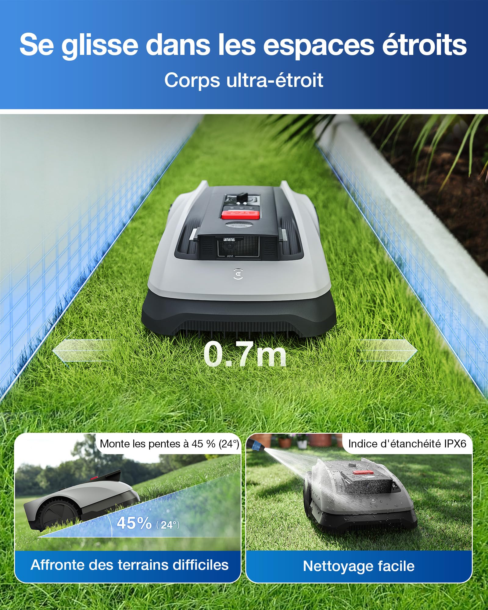 ECOVACS Robot Tondeuse sans Fil, 600 M², Navigation RTK+Vision, Robot Tondeuse, Évitement des Obstacles par IA, Contrôle par Application, Passe sur Zones Étroites de 0,7 Mètre (O600 RTK Care Kit)