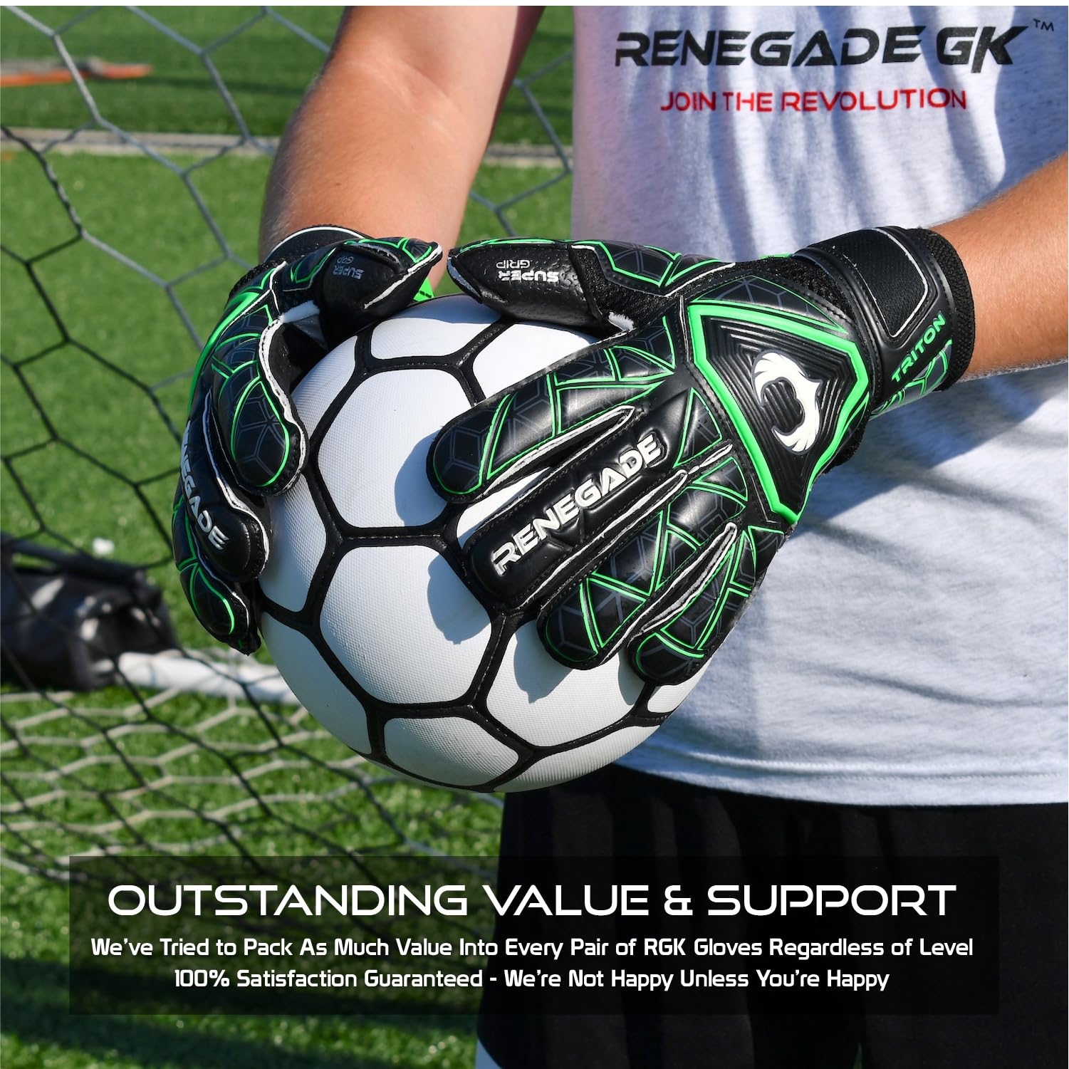 Renegade GK Triton Guantes De Porteros con Microbe-Guard (Talla 5-11, 3 Estilos) Pro Protección De Dedos| 3.5+3mm Super Grip |para Terreno Duro | Último Agarre, Protección Y Comodidad | Adulto, Niños