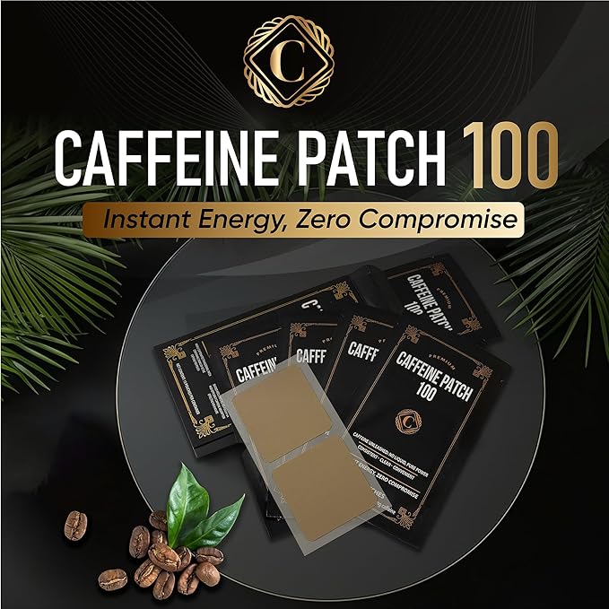 Caffeine Patch 100mg – Natural Energy Booster for Success, Coffee Alternative, Caffeine Supplement – Highly Caffeinated to Support Focus, Alertness, Workout, Study, Work, Travel – 15 Pack