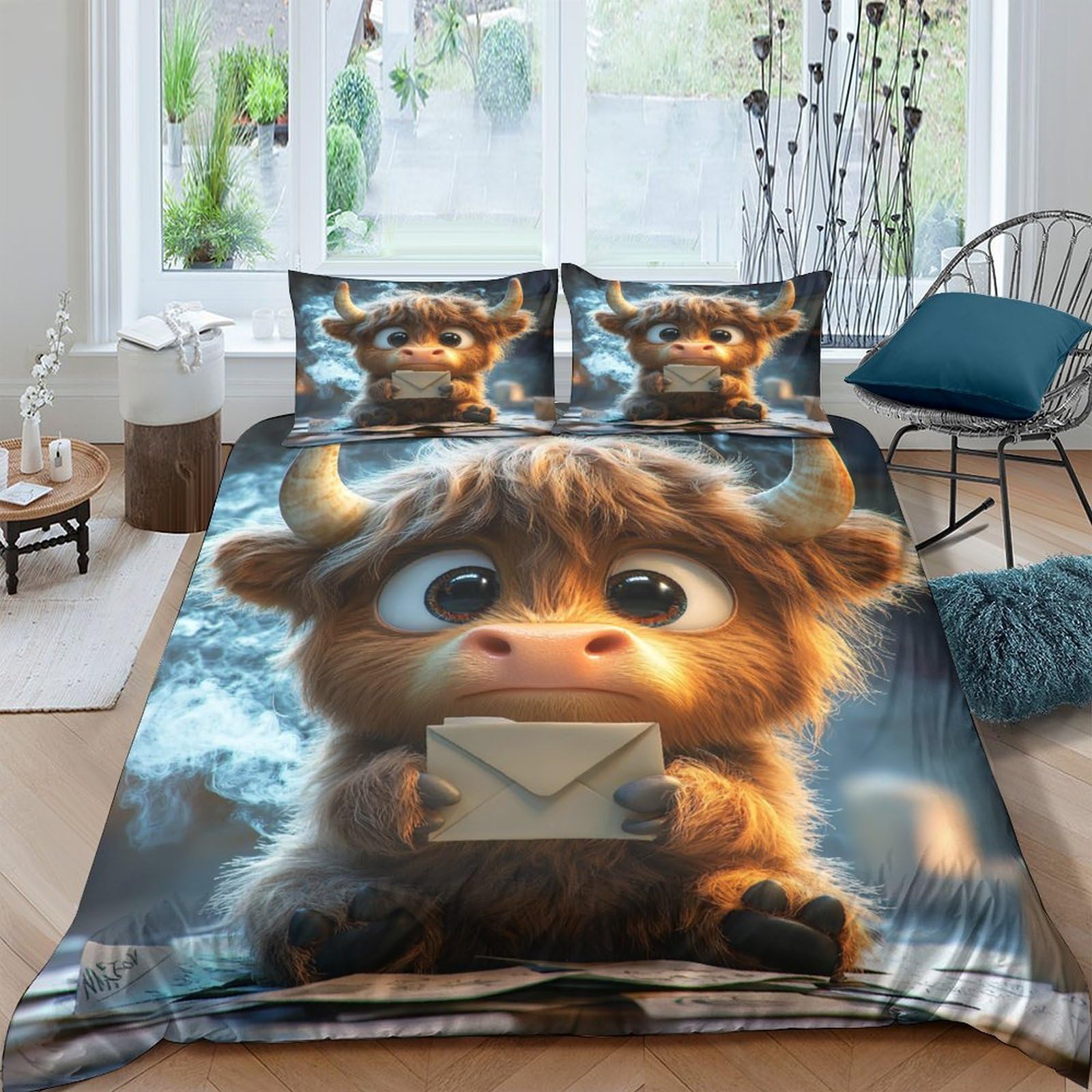 Ctjqhvkz Style-6 3D Printed Cute Cartoon Bull Fitted Sheet Microfiber Soft Animal Letter Bed Cover For Bedroom Guest Room Decor Single（135X200cm）