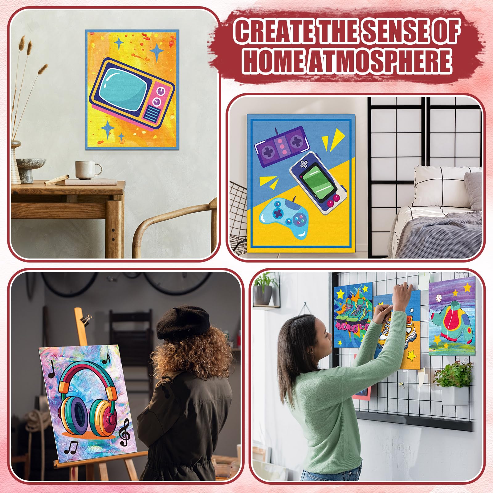 96 Pcs Pre Drawn Canvas Painting Kit For Adults & Kids - Sip And Paint Party Supplies With Landscapes