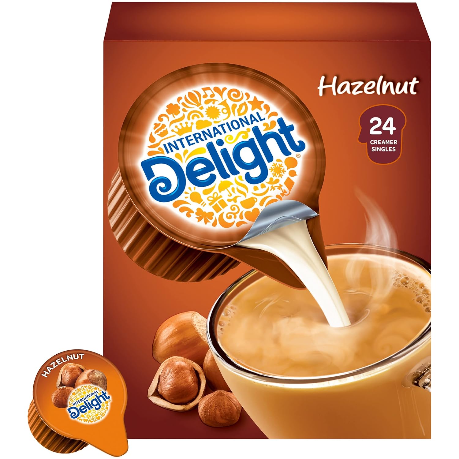International Delight Coffee Creamer Singles, Hazelnut, 24 Count, Pack of 6