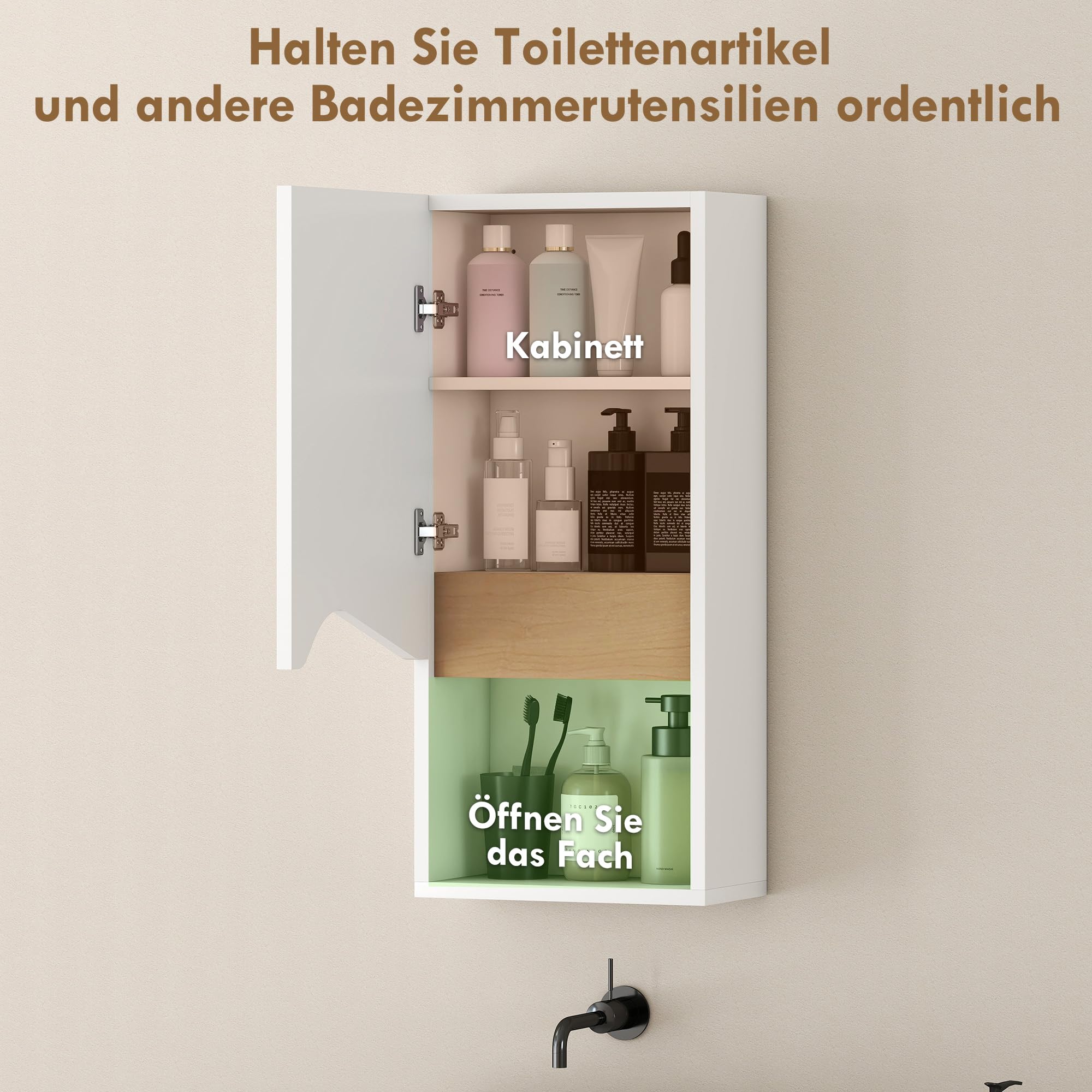 HOMCOM Badezimmerschrank Wandschrank Hängeschrank Badschrank mit Soft-Close-Tür, verstellbaren Ablagen und offenem Fach für Wohnzimmer Schlafzimmer 30 x 17 x 67 cm Weiß