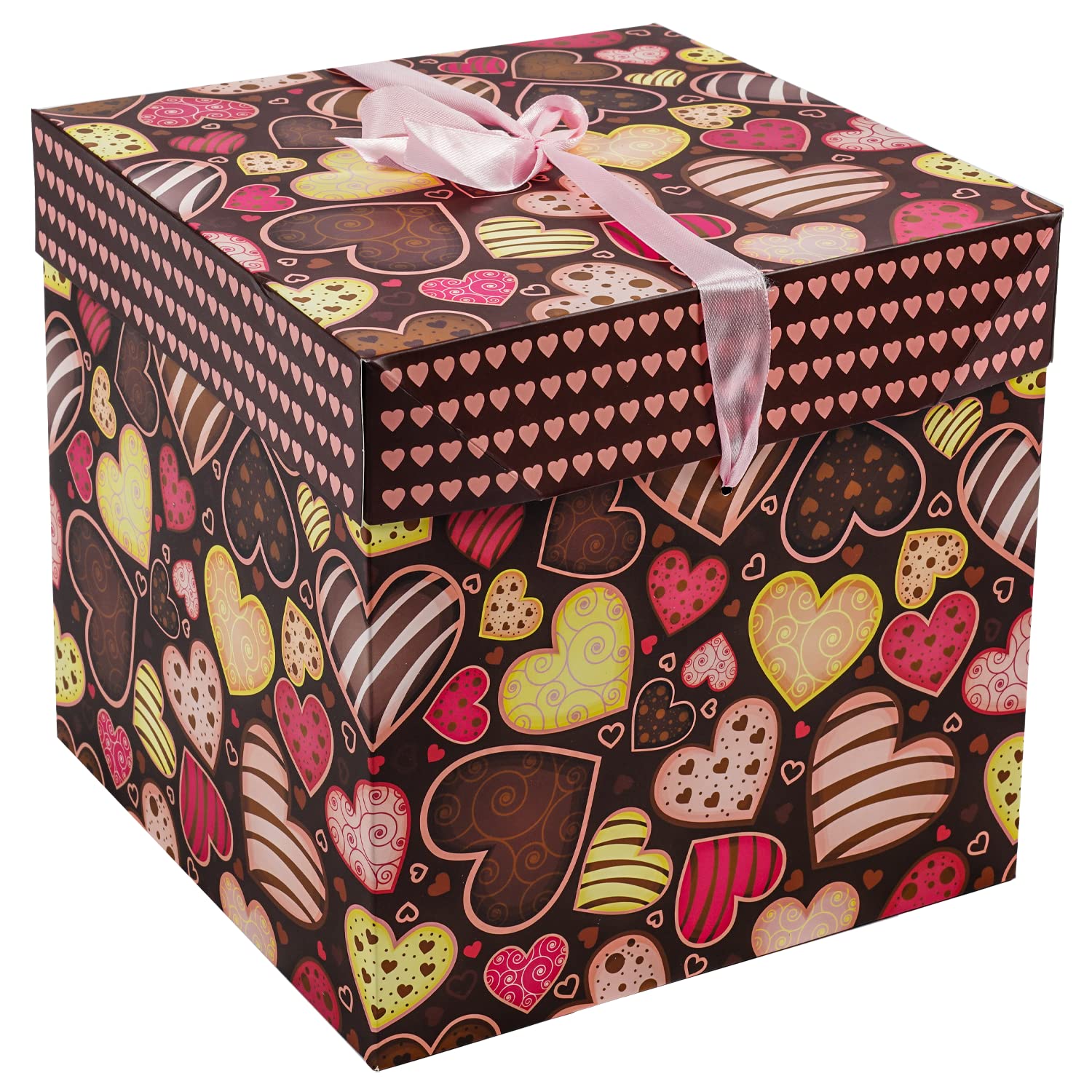 Elephant-package 8" Medium Valentine's Day Love Heart Gift Box with Lid, Ribbon and Paper Filler, Collapsible Gift Box, for Anniversary, Bridesmaid, Girlfriend Gift Wrapping, Presents.