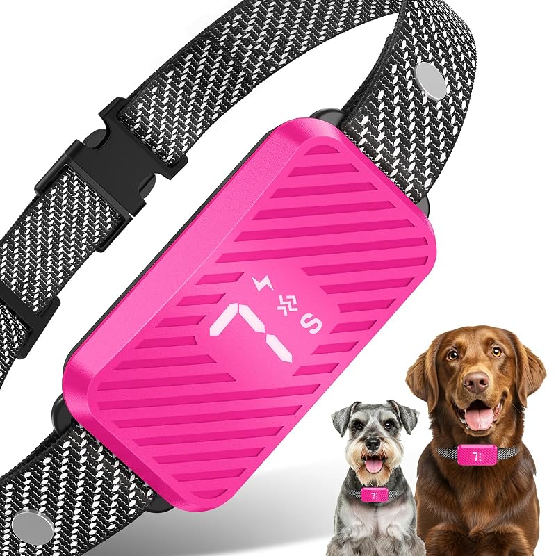 Coleira Antilatido para Cães com 3 Modos e 7 Níveis de Sensibilidade KJKZO Raspberry Pink, Pacote com 1