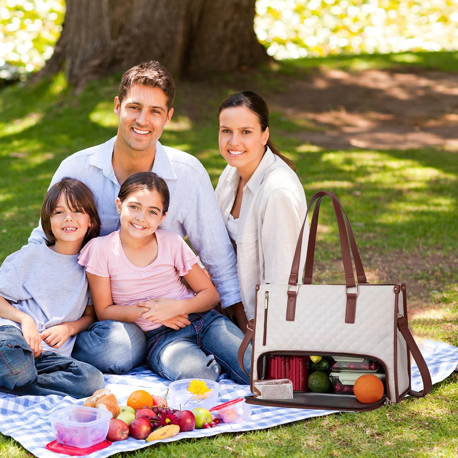 Sac pour ordinateur portable pour femme avec compartiment à déjeuner isotherme, sac à main pour ordinateur portable 15,6", grand sac de travail, sac de travail, sac à bandoulière en cuir, sac à