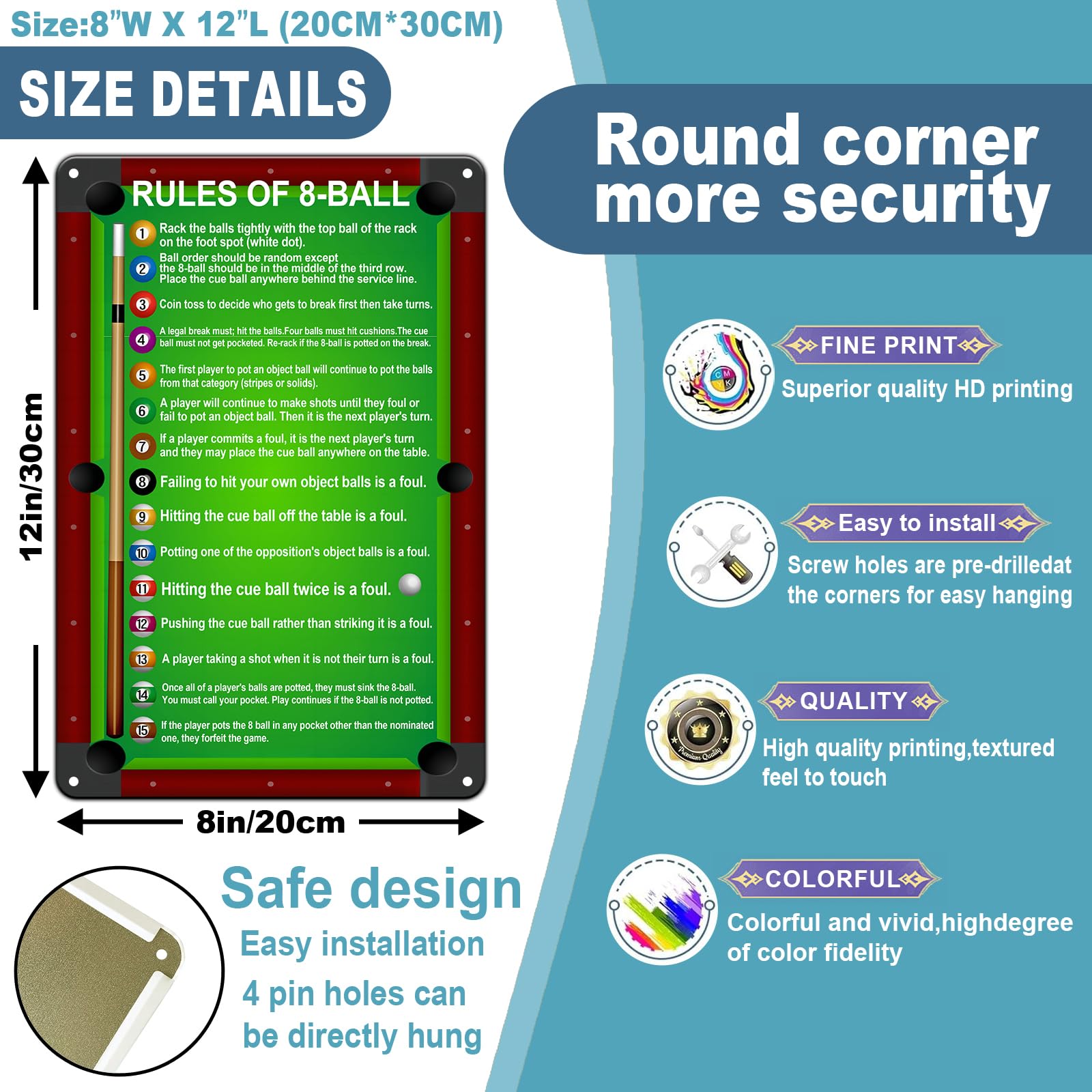 Pool Rules Metal Tin Sign Billiards Knowledge Metal Tin Sign The ...