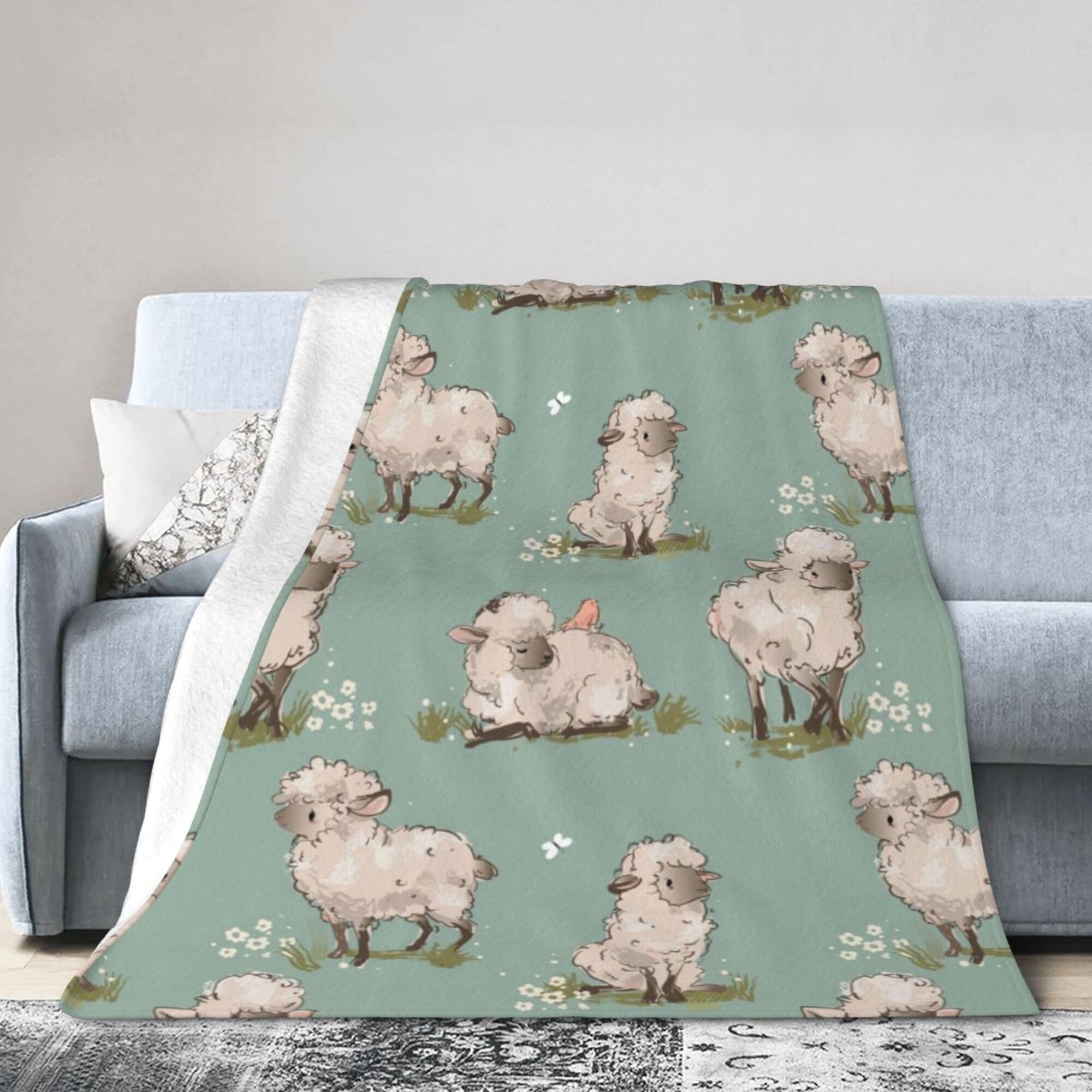 Melbrakin Black Cute Sheeps Blanket Super Soft Flannel Blanket Comfy Cozy Throw Blanket Couch Lightweight Blankets For Living Room Bedroom 50"X40"