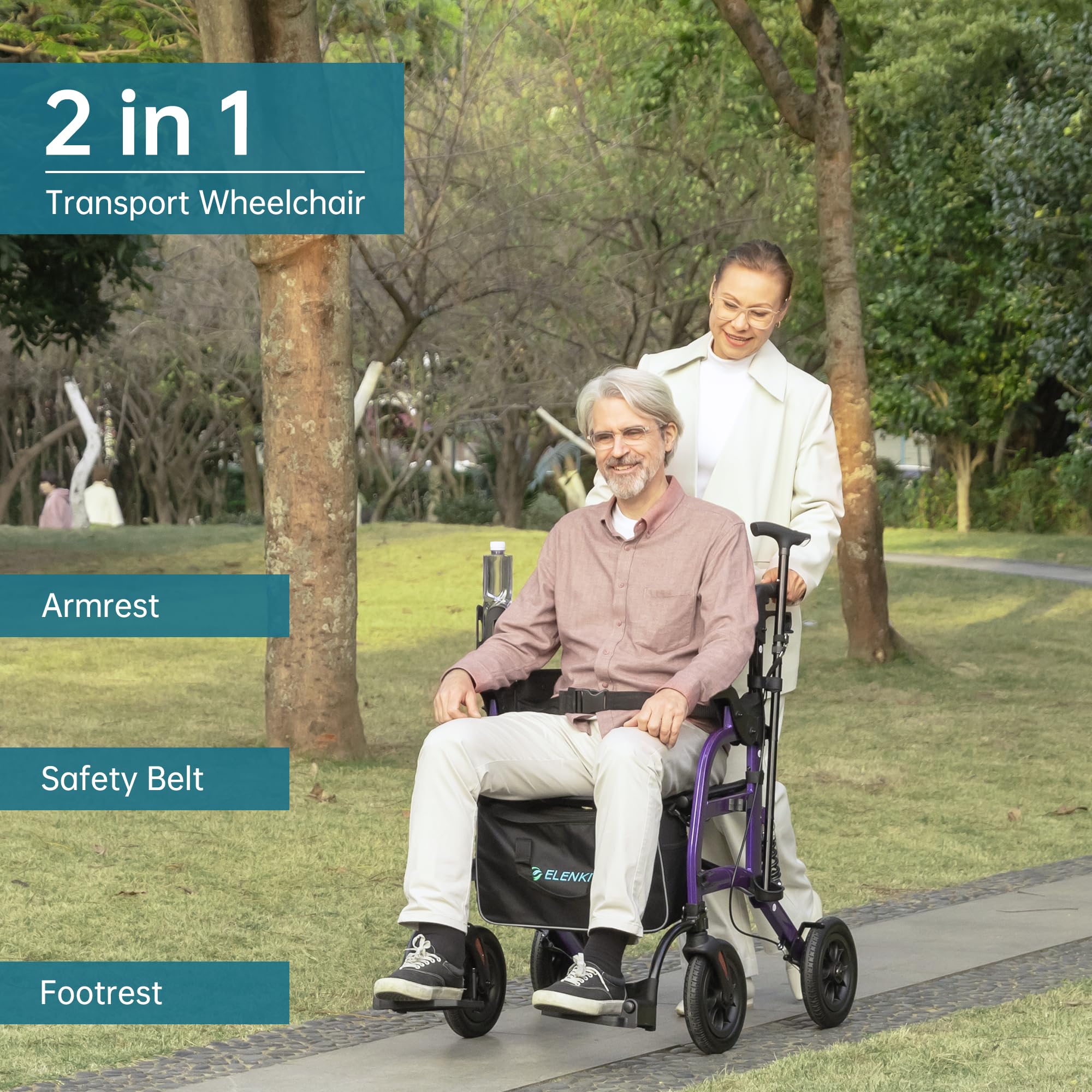 Snapklik.com : ELENKER Rollator Walker Transport Wheelchair Combo