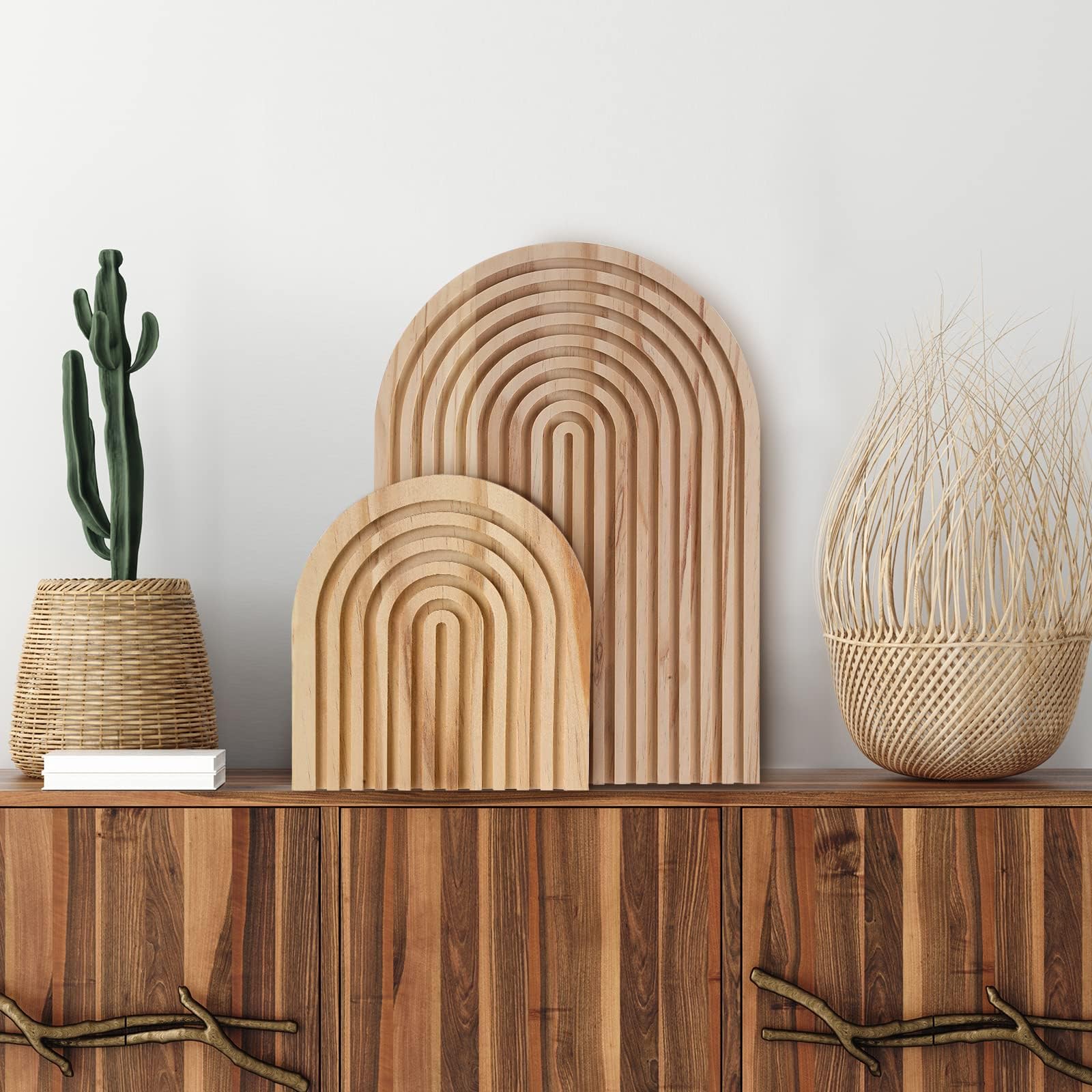 2 Planches En Bois Décoratives Arc-en-Ciel Style Bohème - 35 X 17,8 Cm - Décoration Murale Ou Plateau De Service
