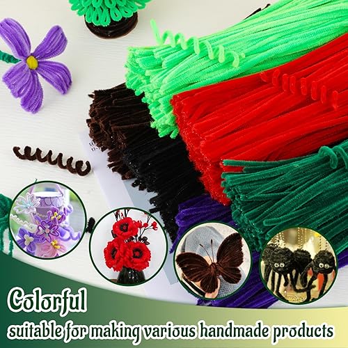 Miniatura 6 de Mnuizu 200 piezas de limpiapipas, tallos de felpilla para manualidades, palos peludos, suministros de manualidades de Navidad para bricolaje y