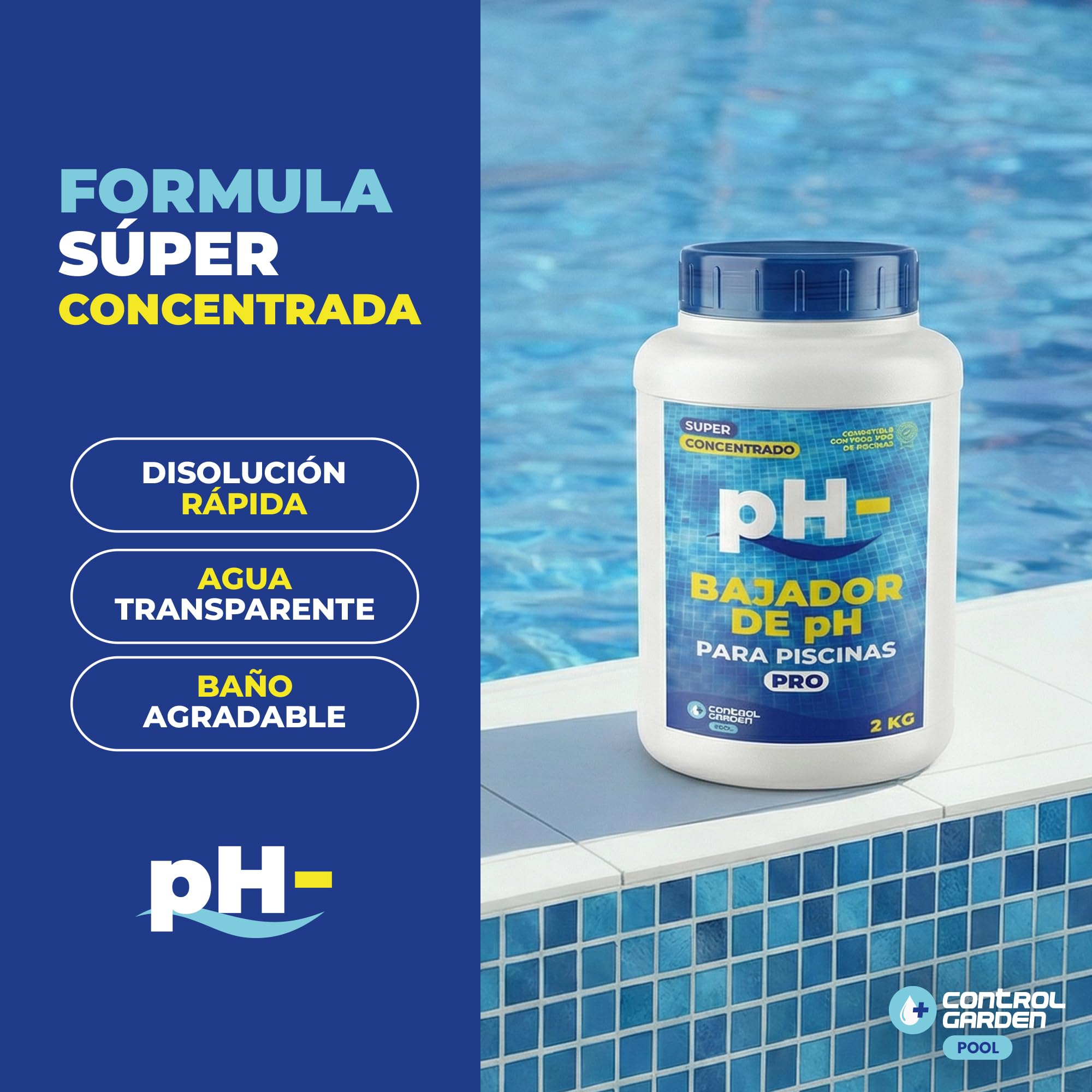 CONTROL GARDEN Bajador PH Piscinas Granulado 2 KG | Reductor pH- Piscina Interior y Exterior | Minorador Sólido - Súper Concentrado | Pool Regulador de Poliester, Liner y Electrólisis Salina - 4