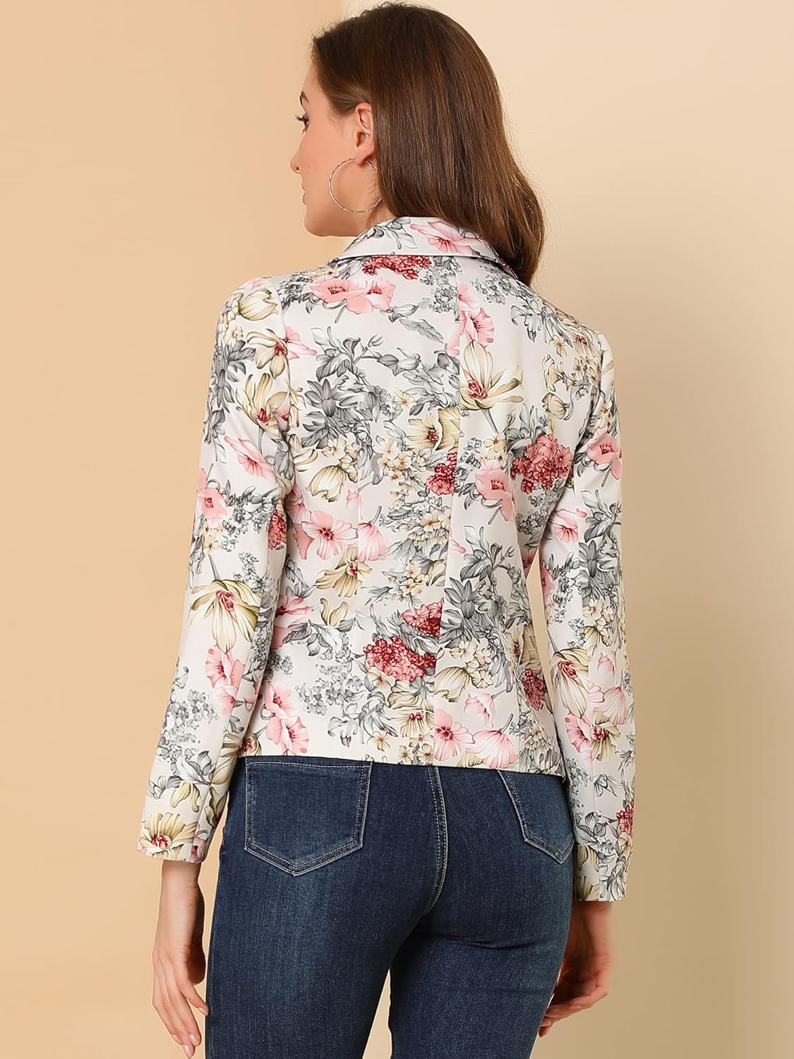 Allegra K Women's Work Casual Fitted Blazer Notch Lapel Printed Open Front Suit Jacket