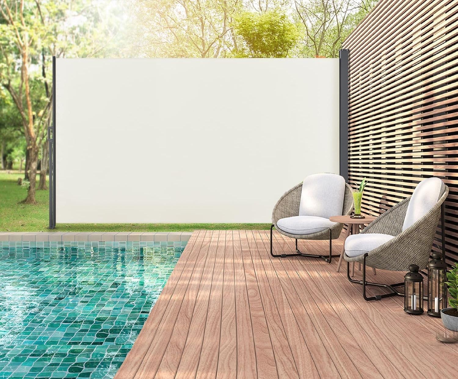Tenda Laterale Avvolgibile da Terra L300xH180cm in Poliestere 180 g/m² con Struttura in Acciaio Verniciato