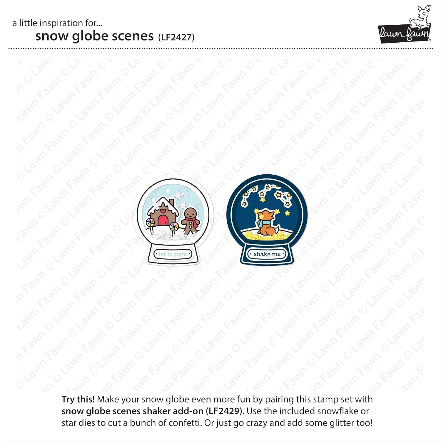 Lawn Fawn Snow Globe Scenes 4x6 Clear Stamps, Coordinating Dies and Coordinating Shaker Add-on Die, Bundle of 3 Items (LF2427, LF2428, LF2429)