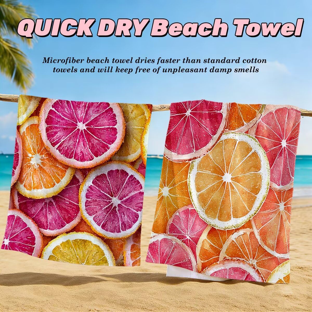 Toalla Playa 80x160 cm, Toalla Gimnasio Microfibra Secado Rapido, Juego de 2 Antiarena Toallas de Playa, Ligera Compacta Toallas Microfibra Grande para Viaje, Regalo Hombre Regalo Mujer (Limón) -4005