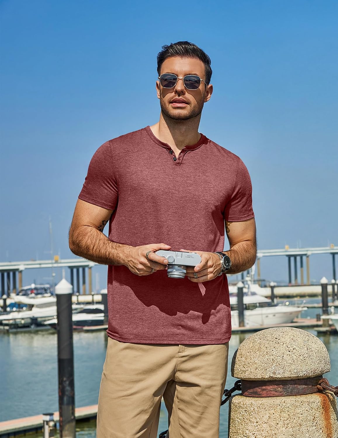  Men's T Shirts Short Sleeve Casual V Neck T-Shirt Soft Notch Neck Tee Classic Plain Shirts thumbnail