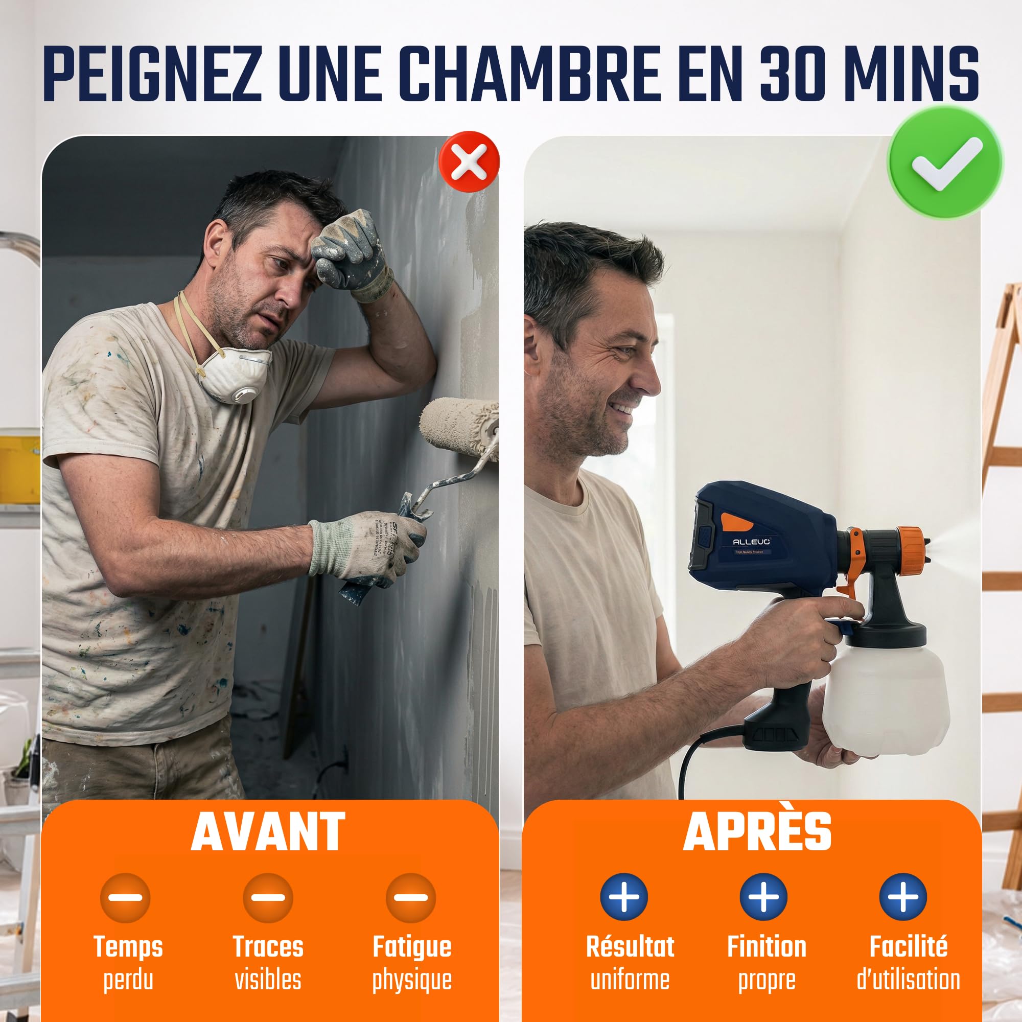 ALLEVO® Pistolet a Peinture 800W – Pulverisateur Electrique de Peinture 1300ml, 4 buses, Pulvérisateur Électrique, Pulverisateur a main, Pulvérisateurs de peinture, Accessoires, Murs, Meubles, Plafond