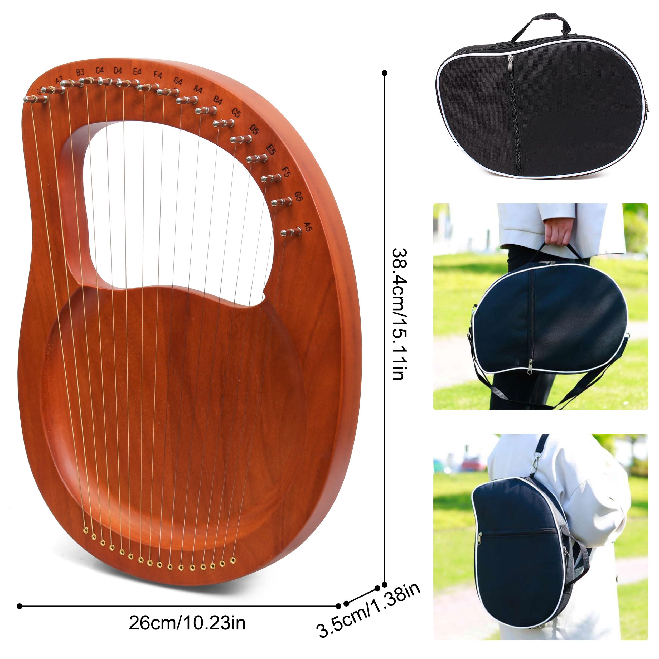 Lyre Harp Mulucky 7 Cordes En Métal - Corps En Acajou, Avec Clé D'accordage Et Housse De Transport