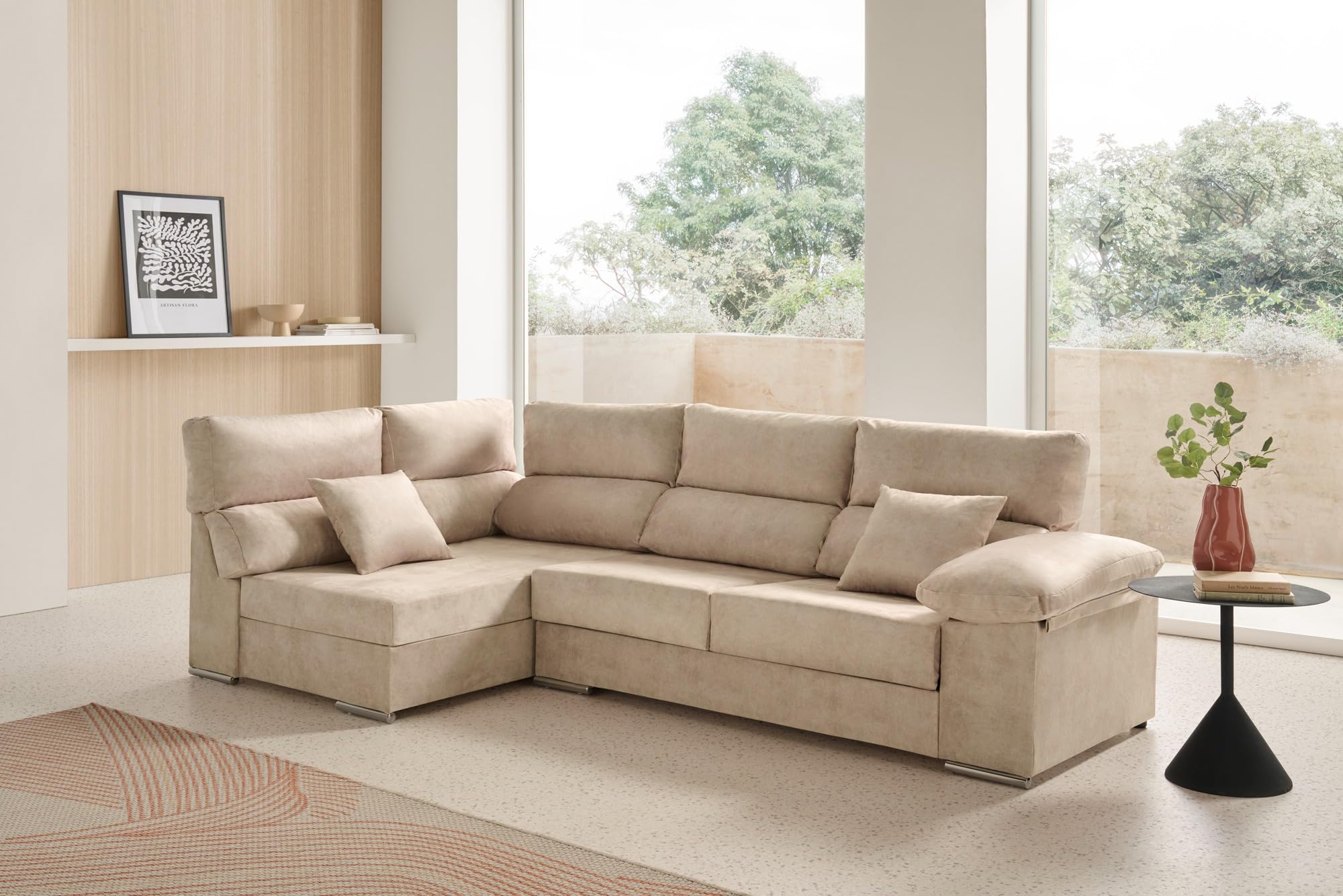 Sofa Chaise Longue - Rinconera Reclinable y Deslizante Cosima Alta Gama Beige Izquierda