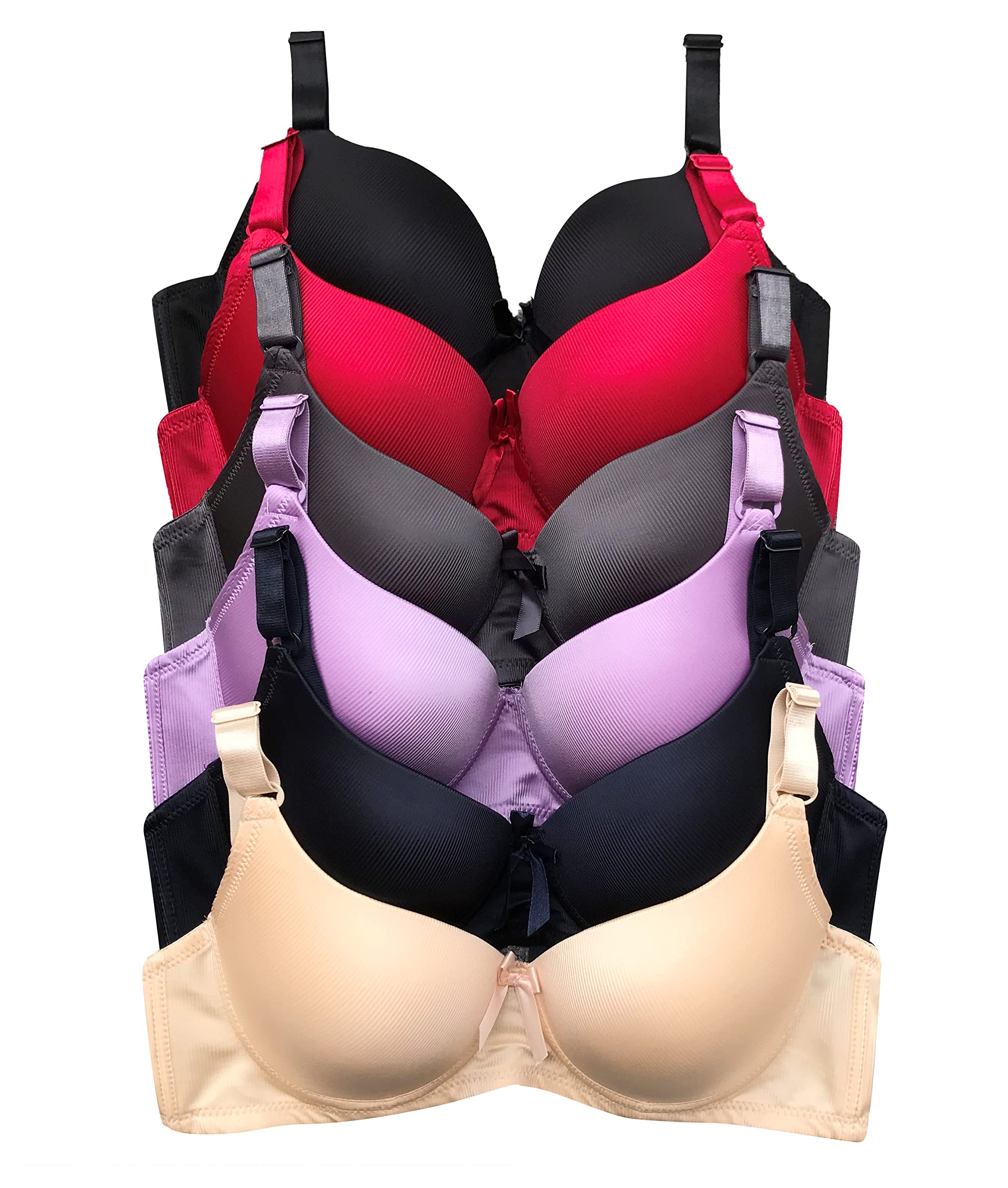 Viola's Secret 6 Pack of Color Print T-Shirt Bras B Cup C Cup and D Cup