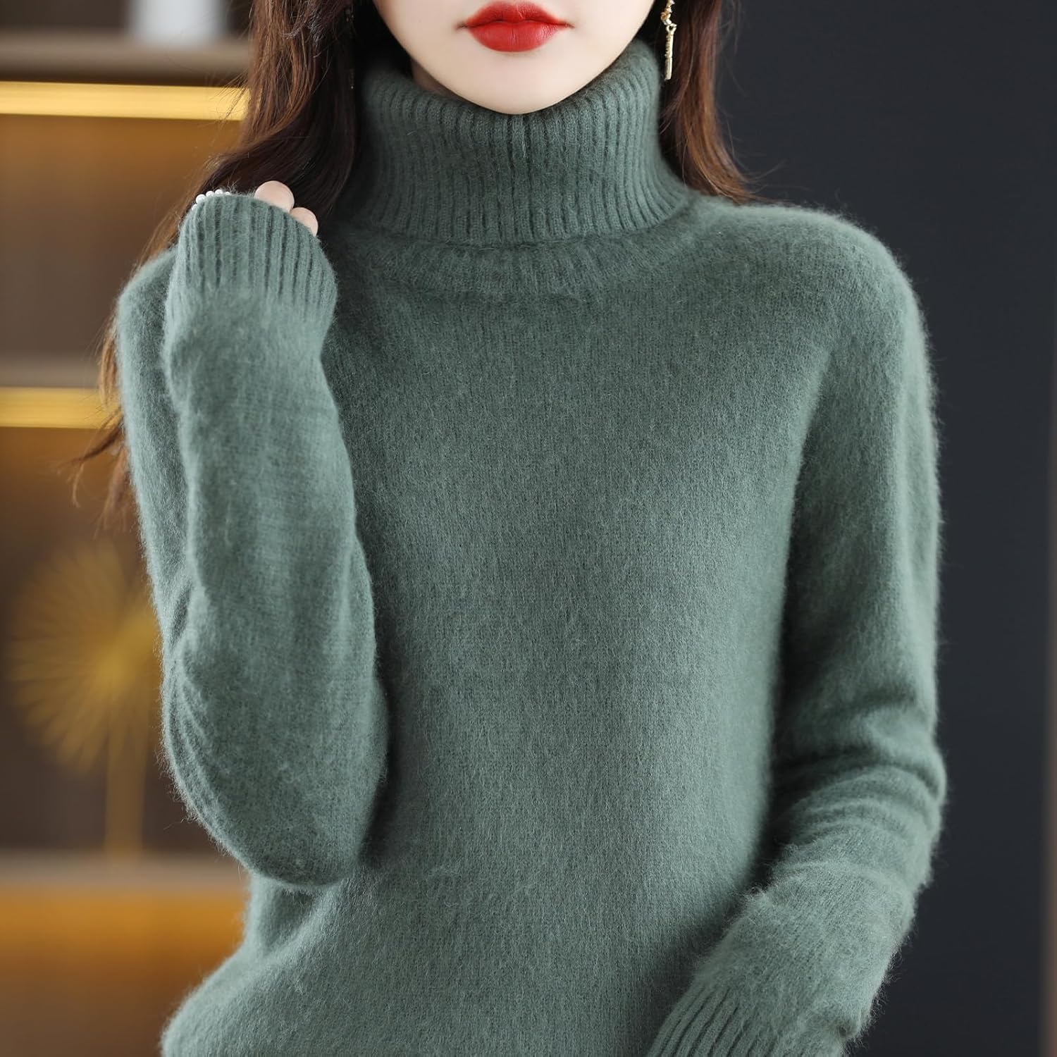 Women's Cashmere Long Sleeve Sweater 2025 Fall Winter Knit Turtleneck Pullover Warm Soft 100% Mink Wool Sweate - Image 9