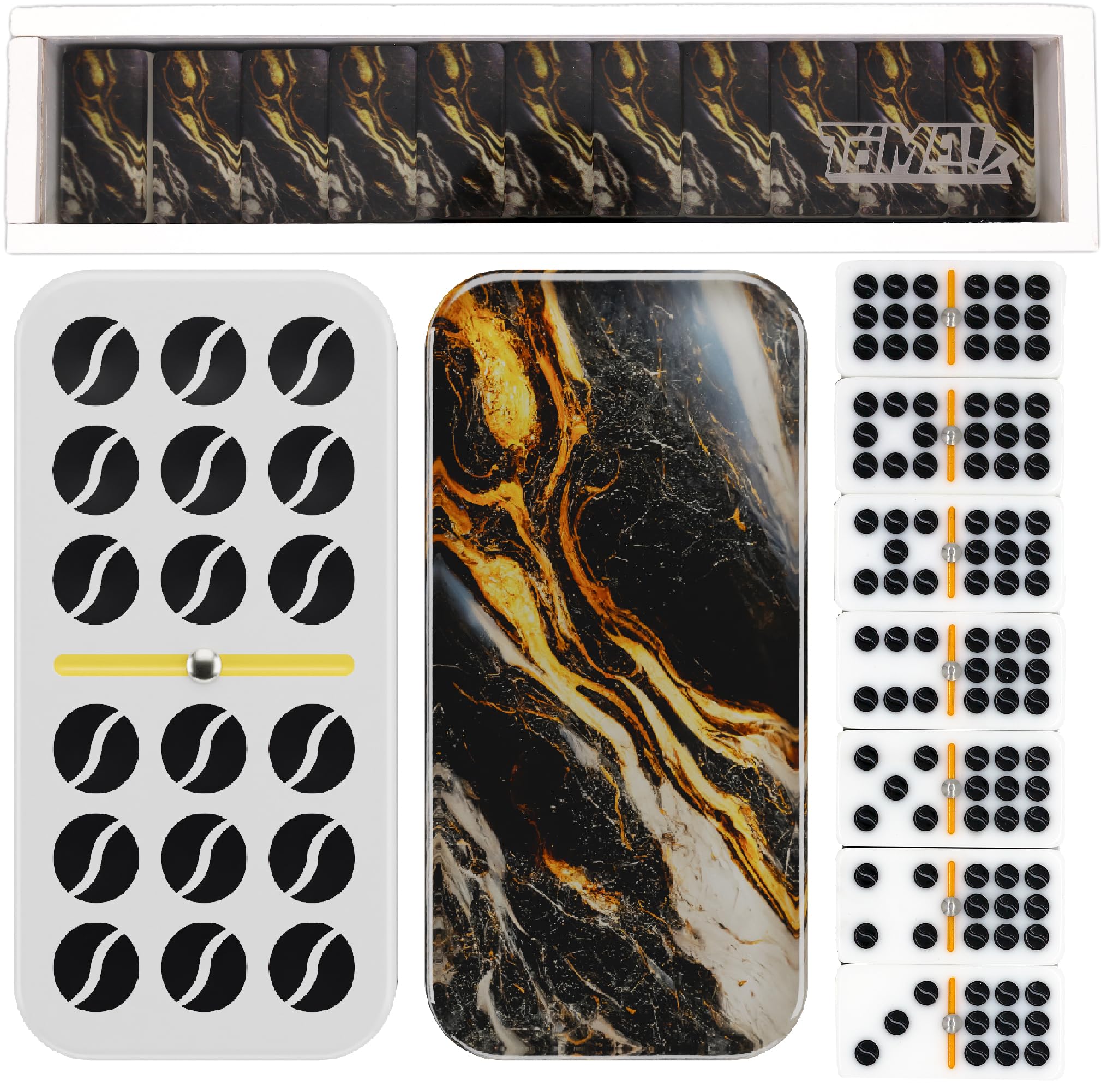 Amazon.com: TÓMA!, Black & Gold Domino Set, Luxury Wooden Storage
