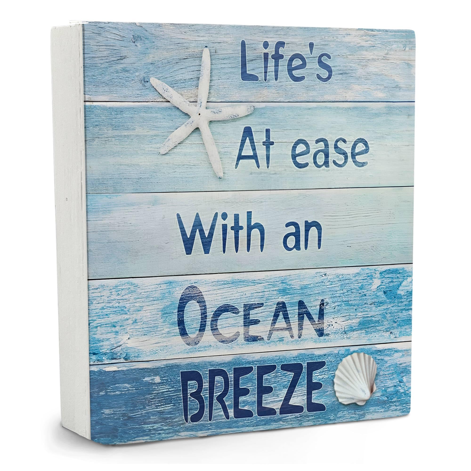 Starfish Beach Wooden Signs - Starfish Beach Sign for Home Decor, Wooden Box Sign 5x5 with Quote Sayings, Ocean Room Decor