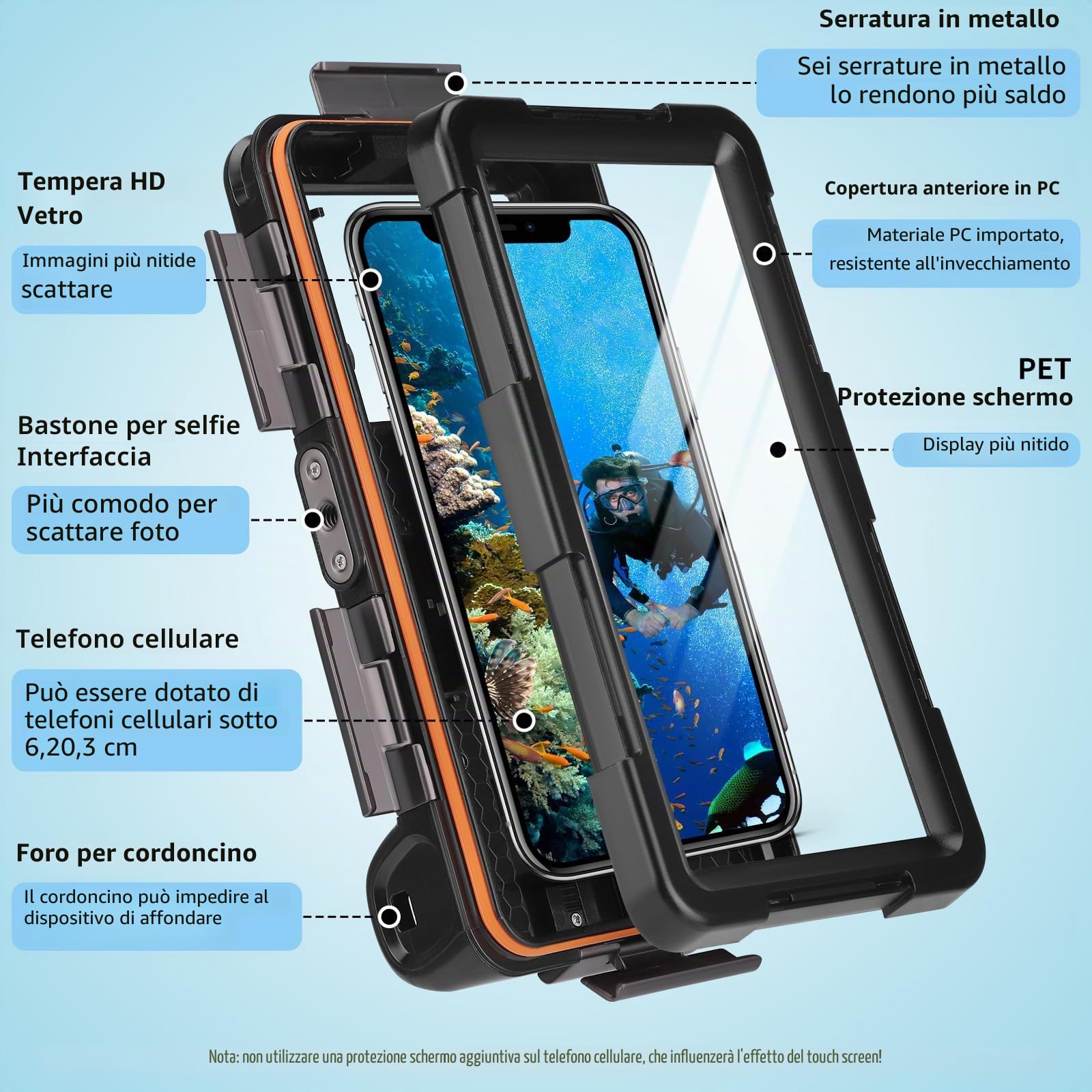 Custodia subacquea universale per smartphone da 4,7 – 6,9 pollici, protezione professionale [15 m/50 ft], touch screen, con mirino anti-appannamento, custodia impermeabile per snorkeling, surf, foto e