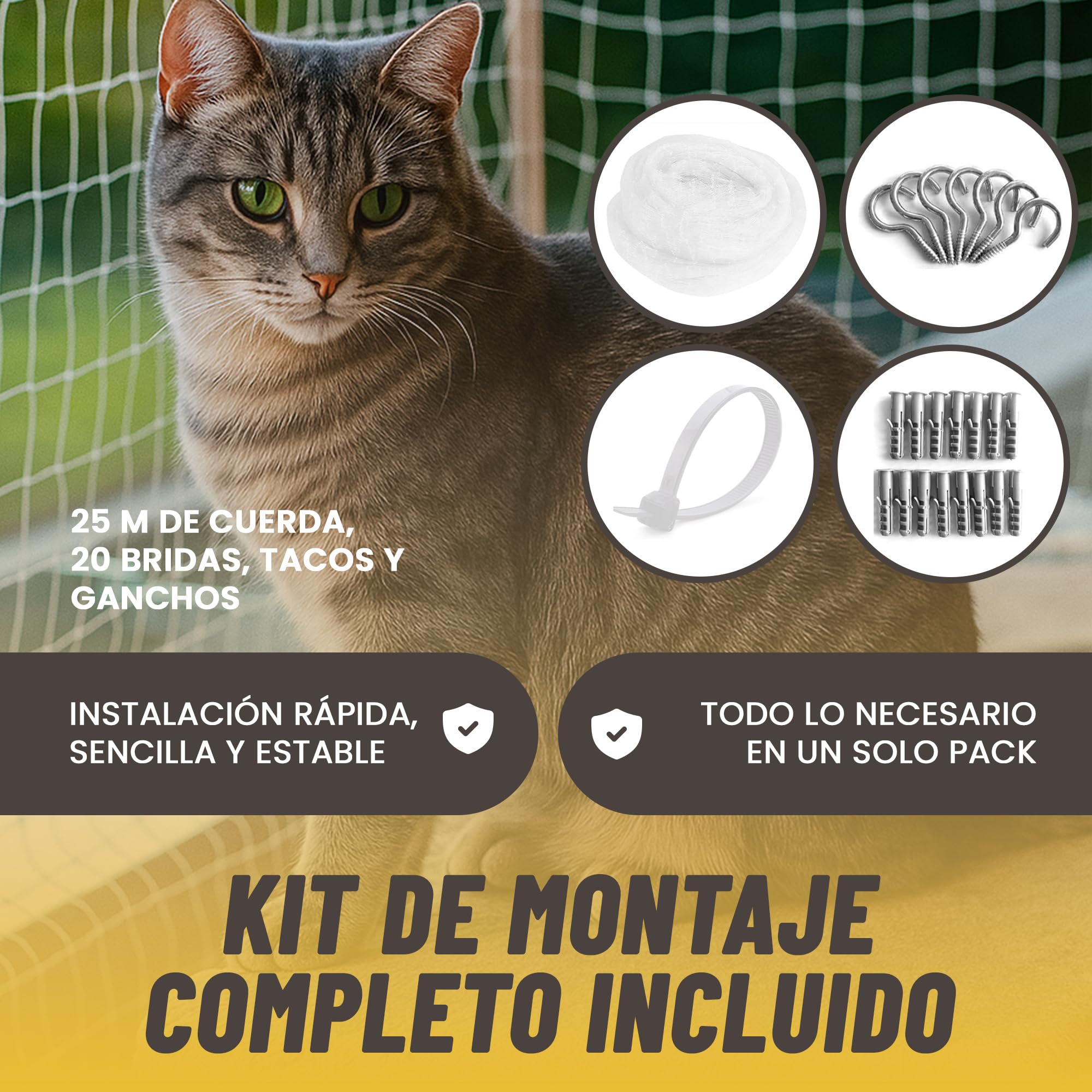 JARAMI - Red para Gatos terraza con Accesorios Incluidos - Red para Gatos Reforzada 8x3m - Malla Resistente y Duradera para Balcón, Terraza y Ventana - Malla Protectora Balcon.