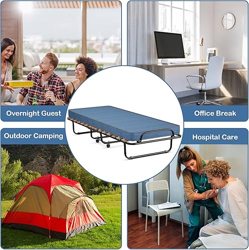Miniatura 8 de RELAX4LIFE Cama plegable plegable con colchón cama de invitados con marco de acero resistente y colchón de espuma viscoelástica para adultos cama