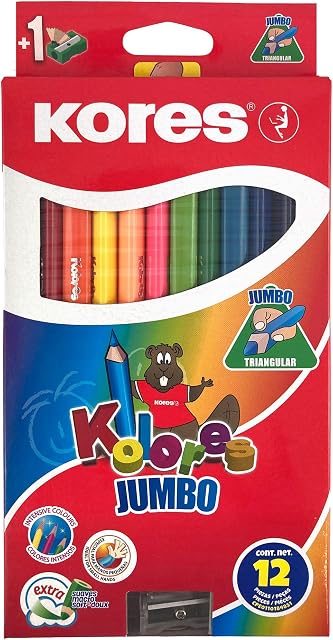 Kores Kolores Jumbo Coloured Pencils, Thick, Triangular (Box of 12 Colours), 93512