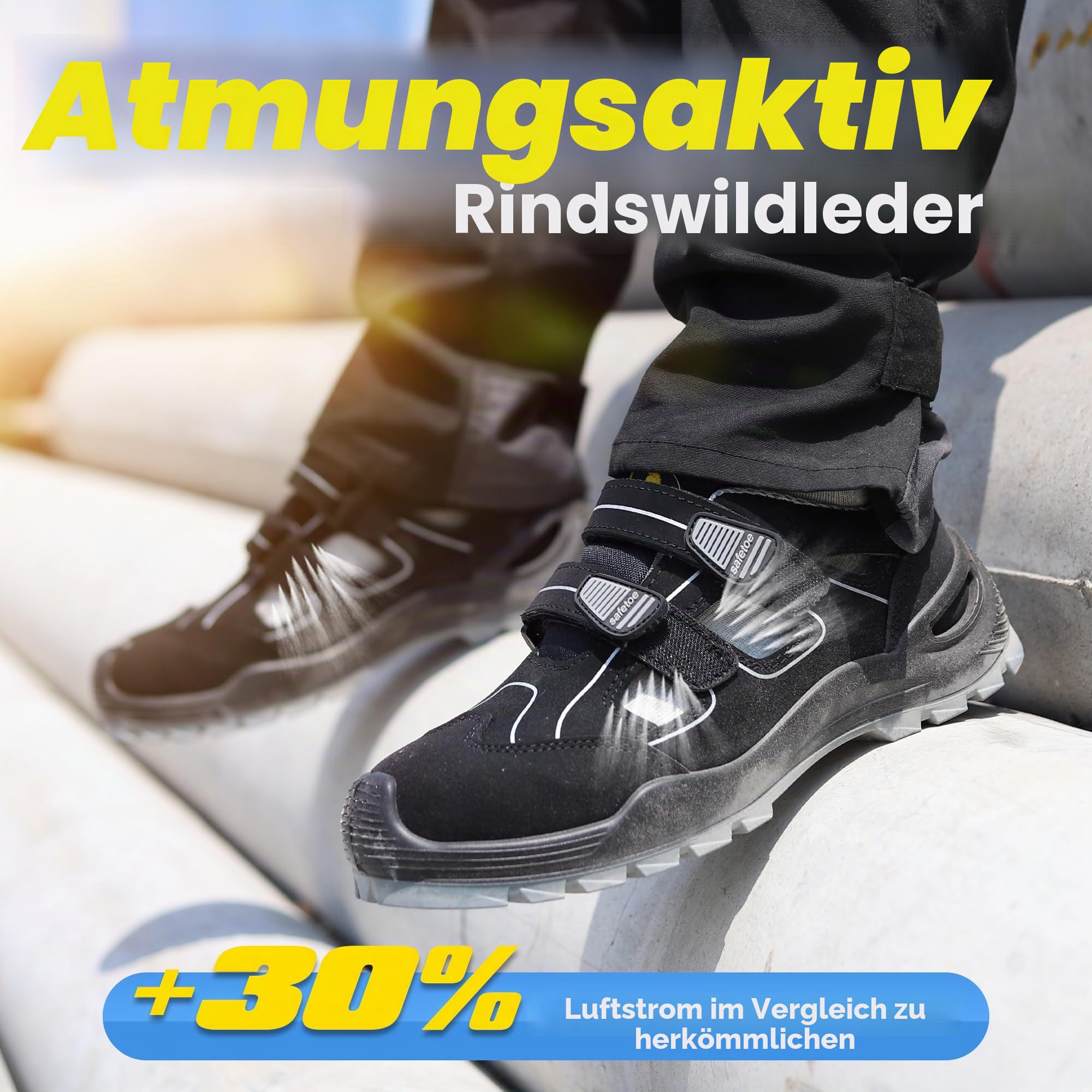 SAFETOE Sicherheitssandalen 7518, Obermaterial aus echtem Wildleder, Rindsleder, S1P, antistatische, rutschfeste Sohle, Memory-Schaum-Einlegesohlen, Stahlkappe, Anti-Nagel-Stahlplatte