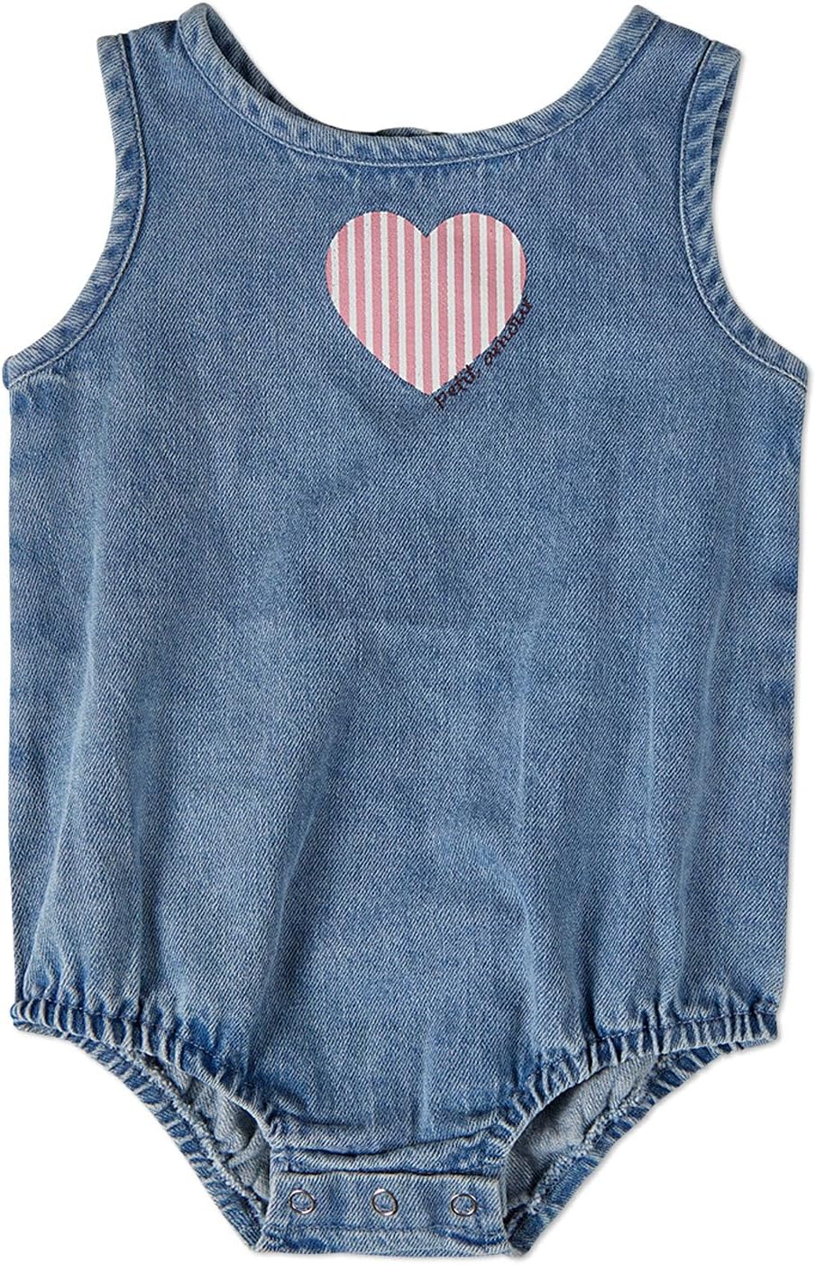 MiniMoi Baby and Toddler Girls Petit Amour 100% Cotton Denim Romper