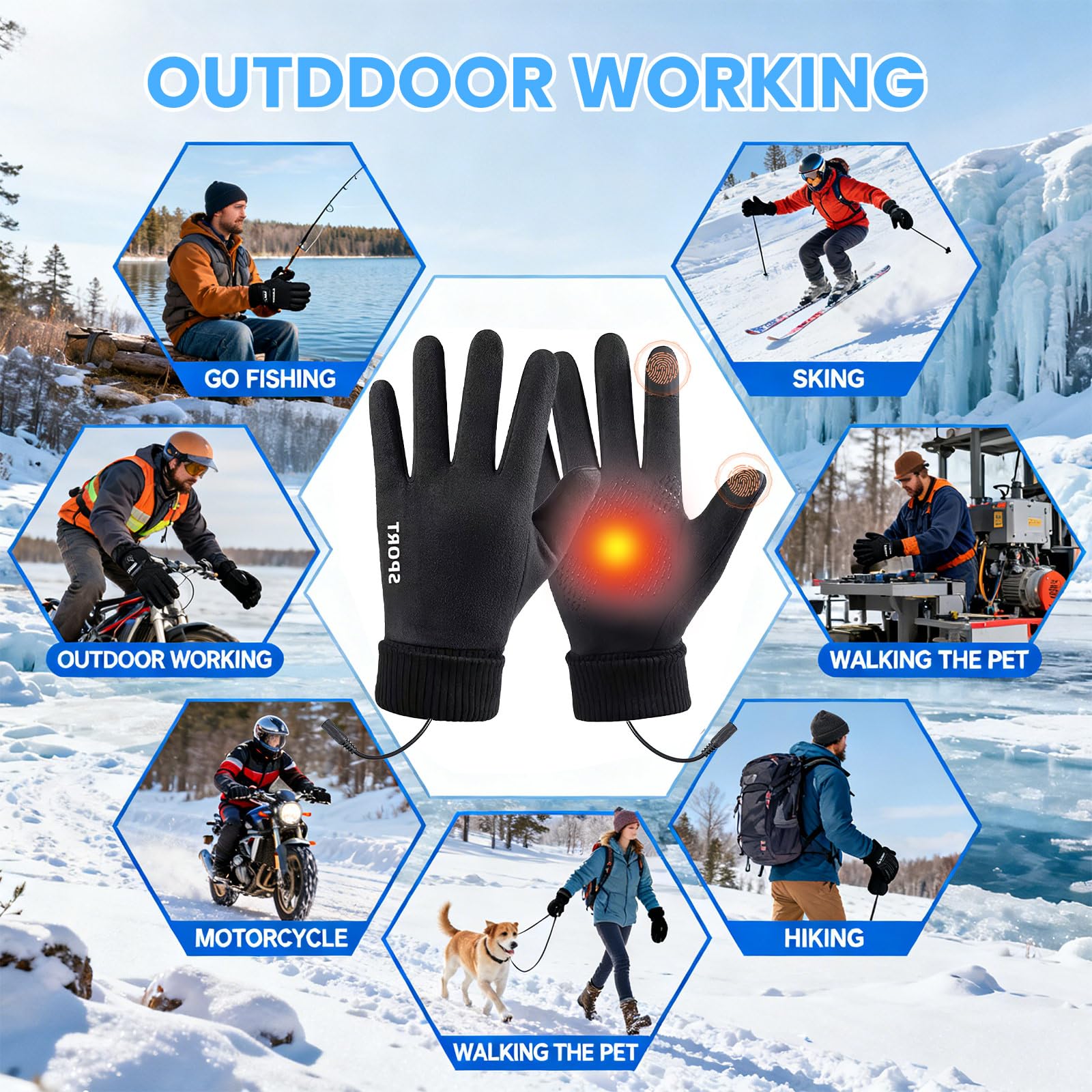 Guantes calefactables eléctricos 3 niveles de calor táctil para hombre y mujer
